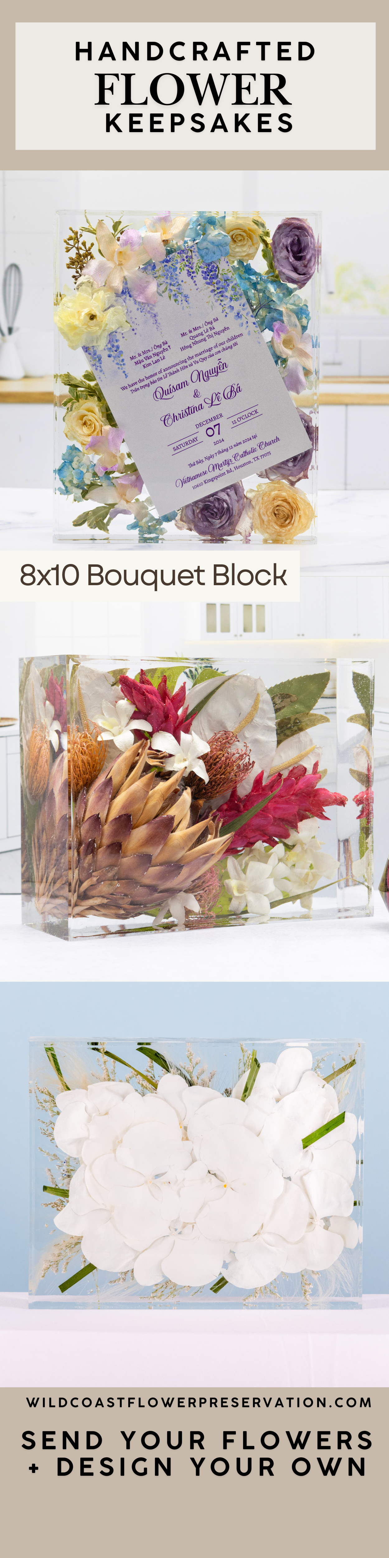 Preserve King Protea Wedding Flower Preservation Large Wedding Bouquet Preservation Resin Shadow Box Flower Keepsake Flower Epoxy Resin Cube