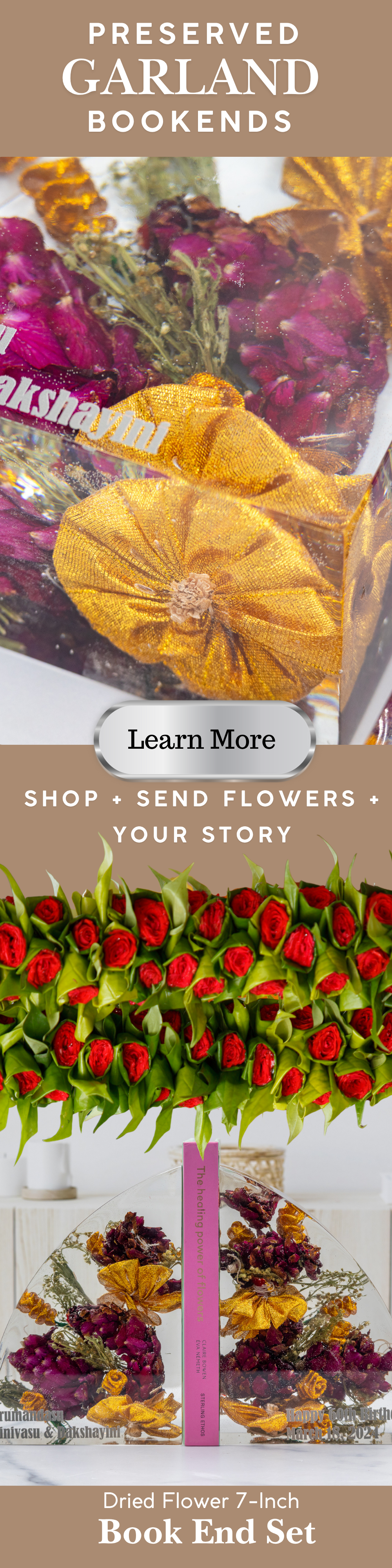 Indian Wedding Garland Preserved Wedding Garland Bookends Dried Flower Book Ends Wedding Bouquet Preservation Bookend Resin Flower Bookend Preserved Wedding Bouquet