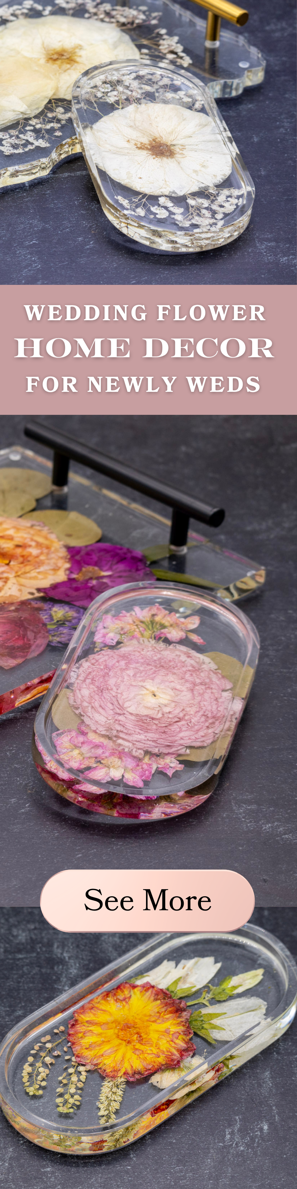 Wedding Flower Preservation Home Decor For Newly Weds
New home owner pressed flower Decorative home decor items with floral designs on a dark surface.