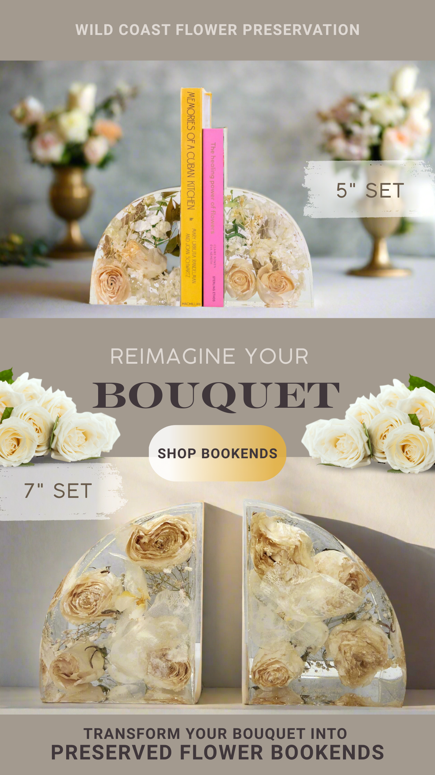 Bridal Bouquet Preservation Bookends for Newly Wed Couple Gift Preserved Wedding Flower Bookends Bouquet Keepsake Floral Book Ends Set of 2