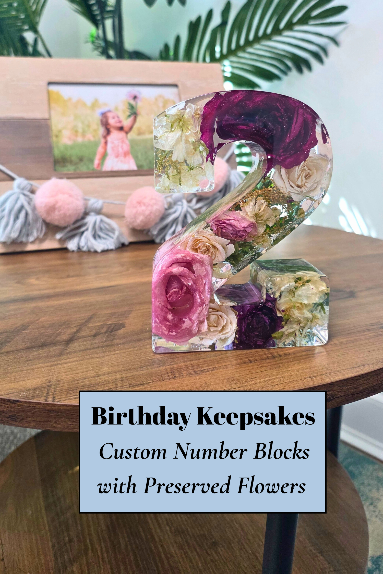 6" Preserved Flower Number Block