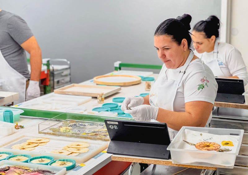 Wide landscape infographic showing the resin preservation process at Wild Coast Flower Preservation