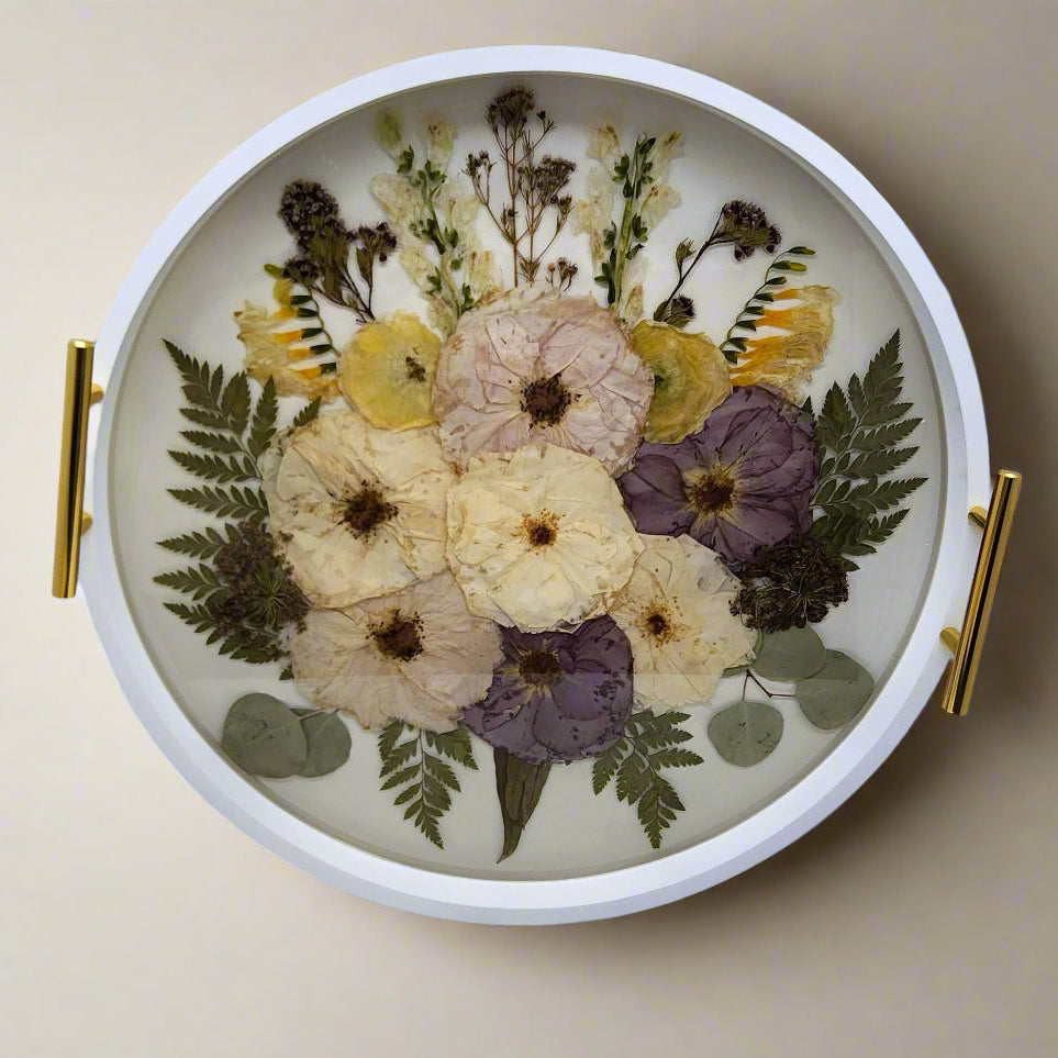 Circle Resin Flower Tray Bouquet Preservation Ottoman Tray