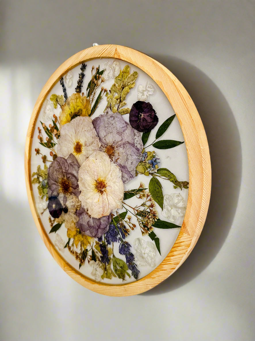 Flower Preservation Frame Bouquet Preservation Picture Frame Pressed Flower Wall Art Preserved Flower Frame 15" Round Wood Resin Frame
