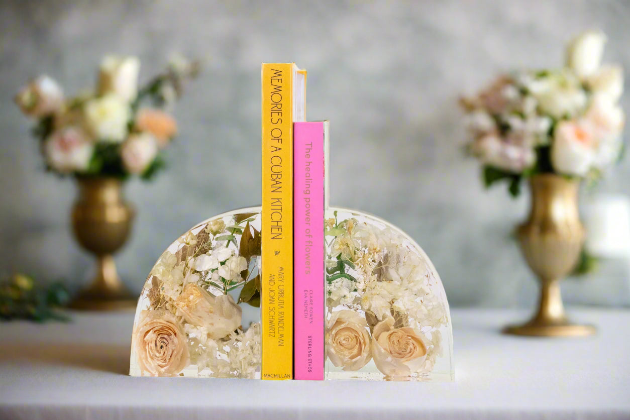 wedding flower preservation resin bookend set