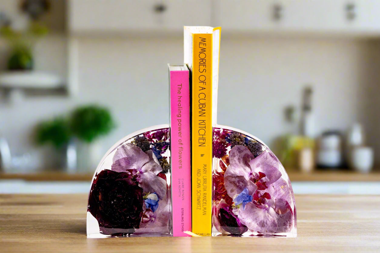Flower Preservation Bookend resin bouquet preservation of dried purple orchids