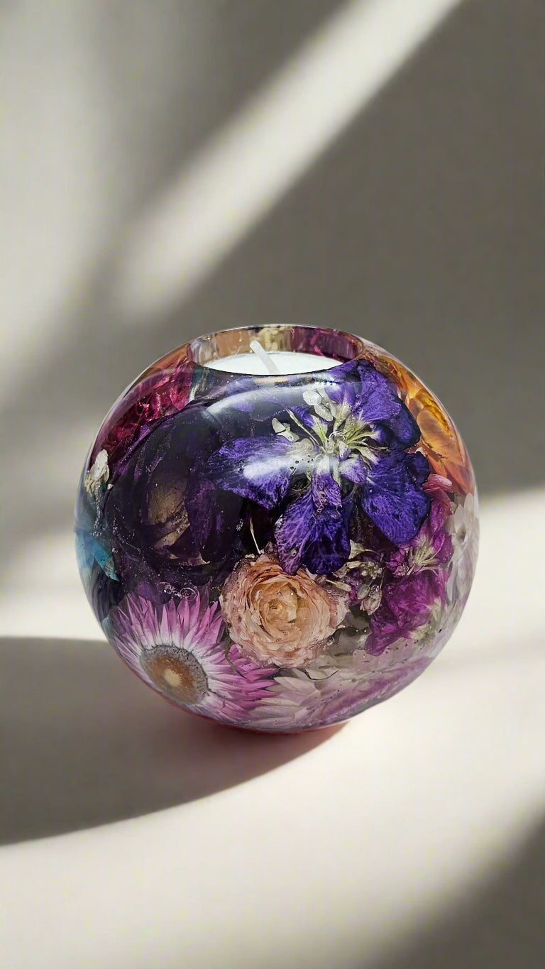 Wedding Bouquet Preservation Candle Wedding Flower Preservation Tealight Candle Resin Preserved Flower Tea Light Sphere Dried Flower Candle