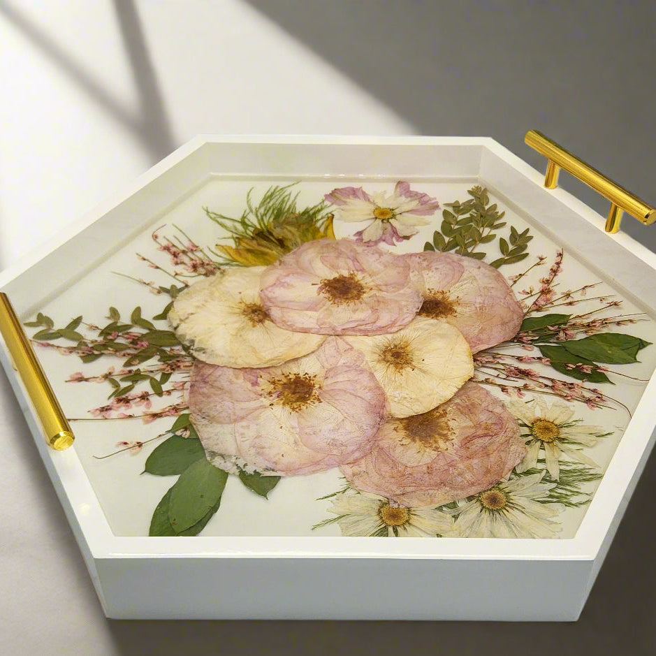 Serving Tray Resin Wood Tray Pressed Flower Decorative Tray