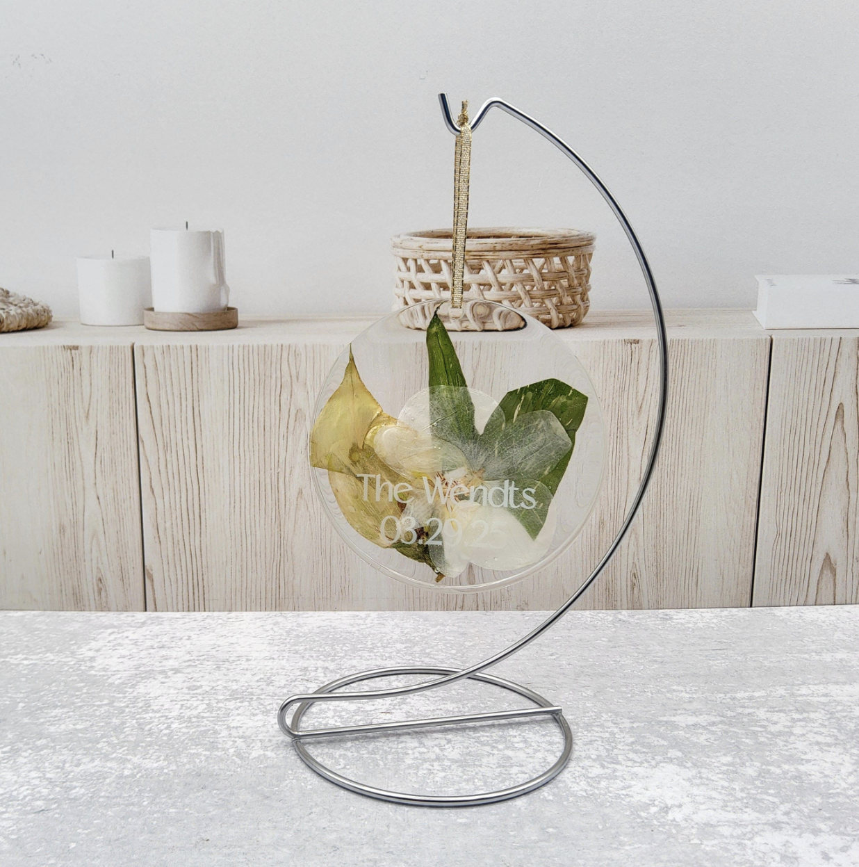 4" Round Pressed Flower Ornament