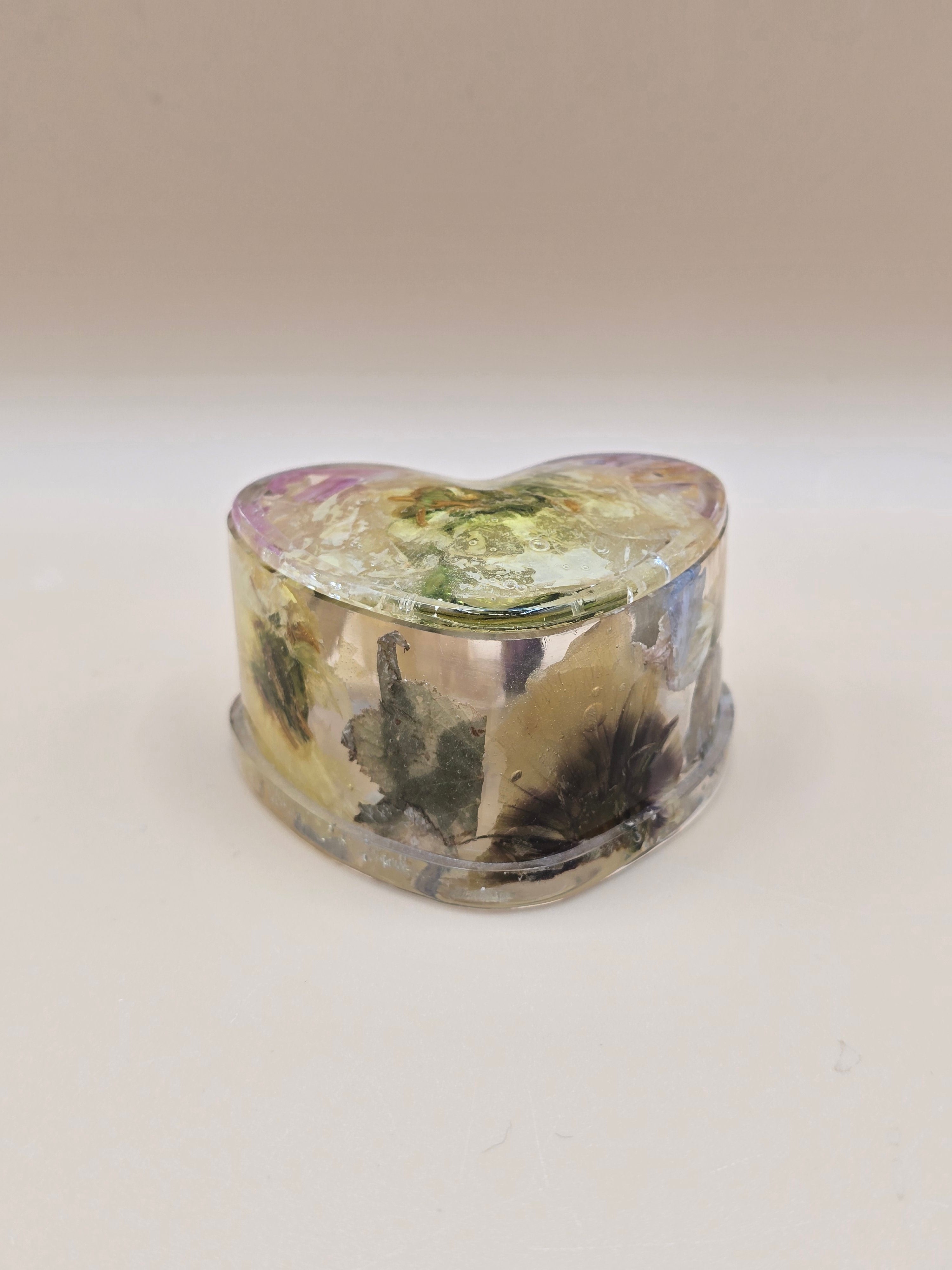 Decorative heart jewelry box resin floral on a white background