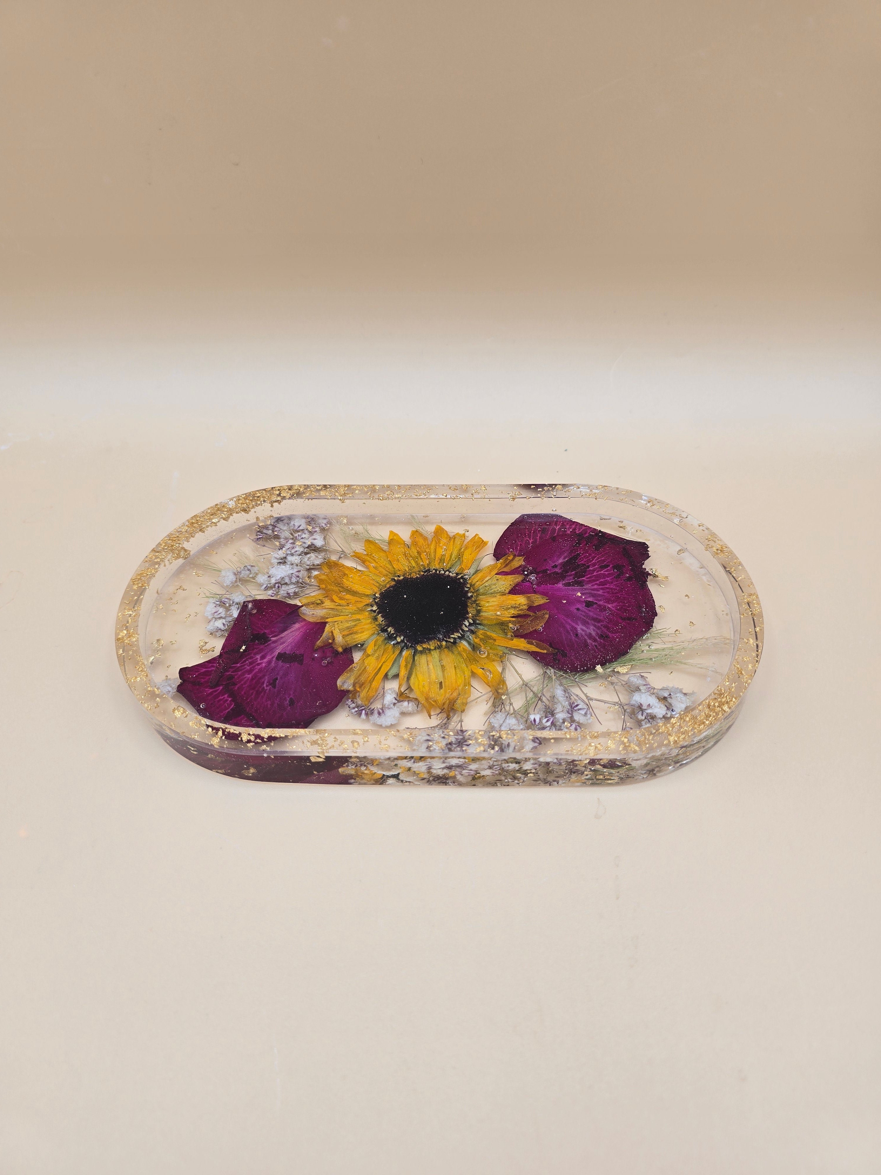 Premade Sunflower Oval Ring Dish - Ready to Ship