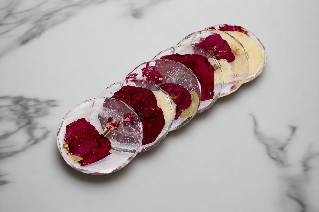 bouquet preservation set of 6 red rose coasters diamond edge coasters