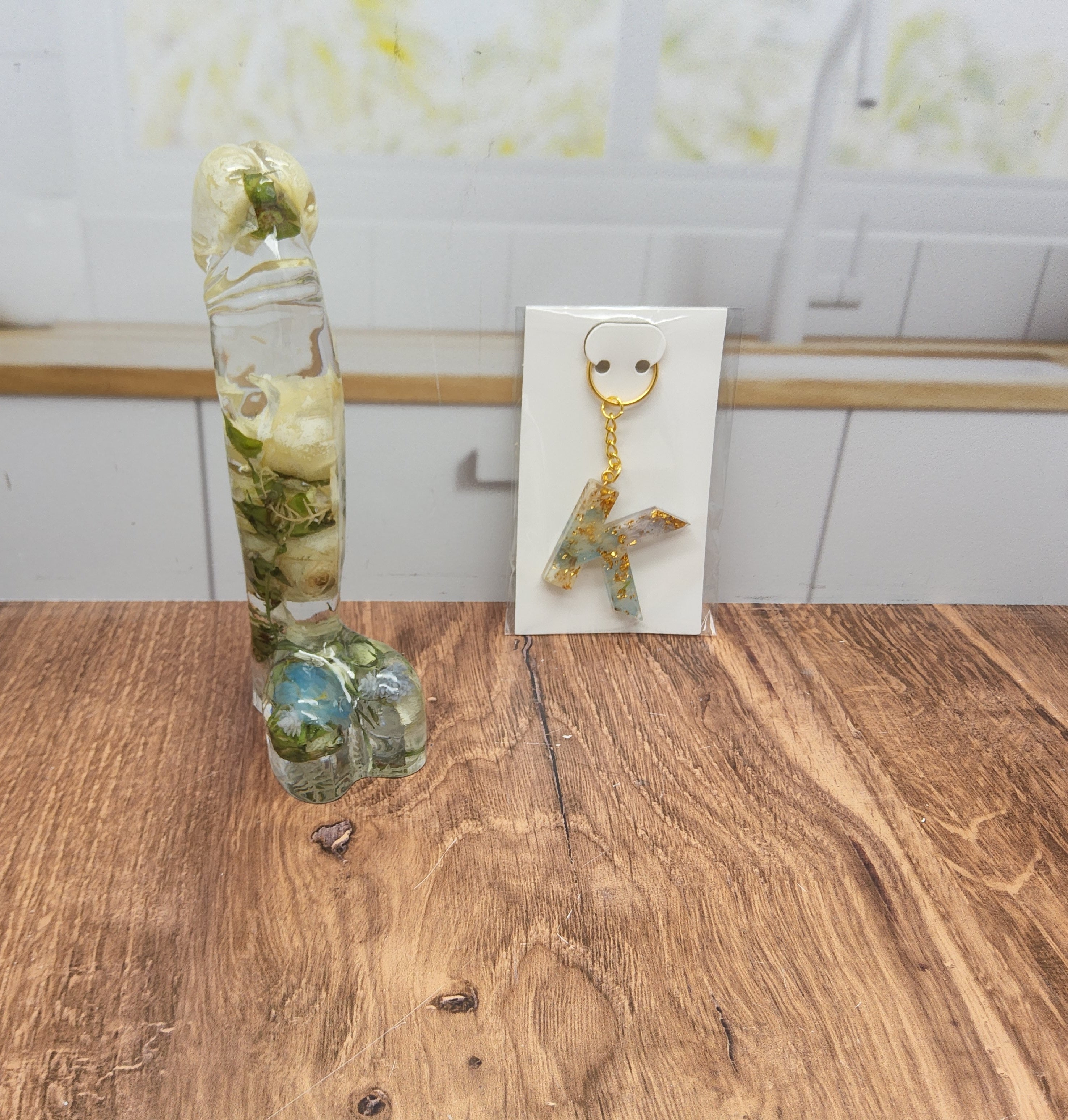 Blue and White Bouquet Preservation in Resin Peen Dildo