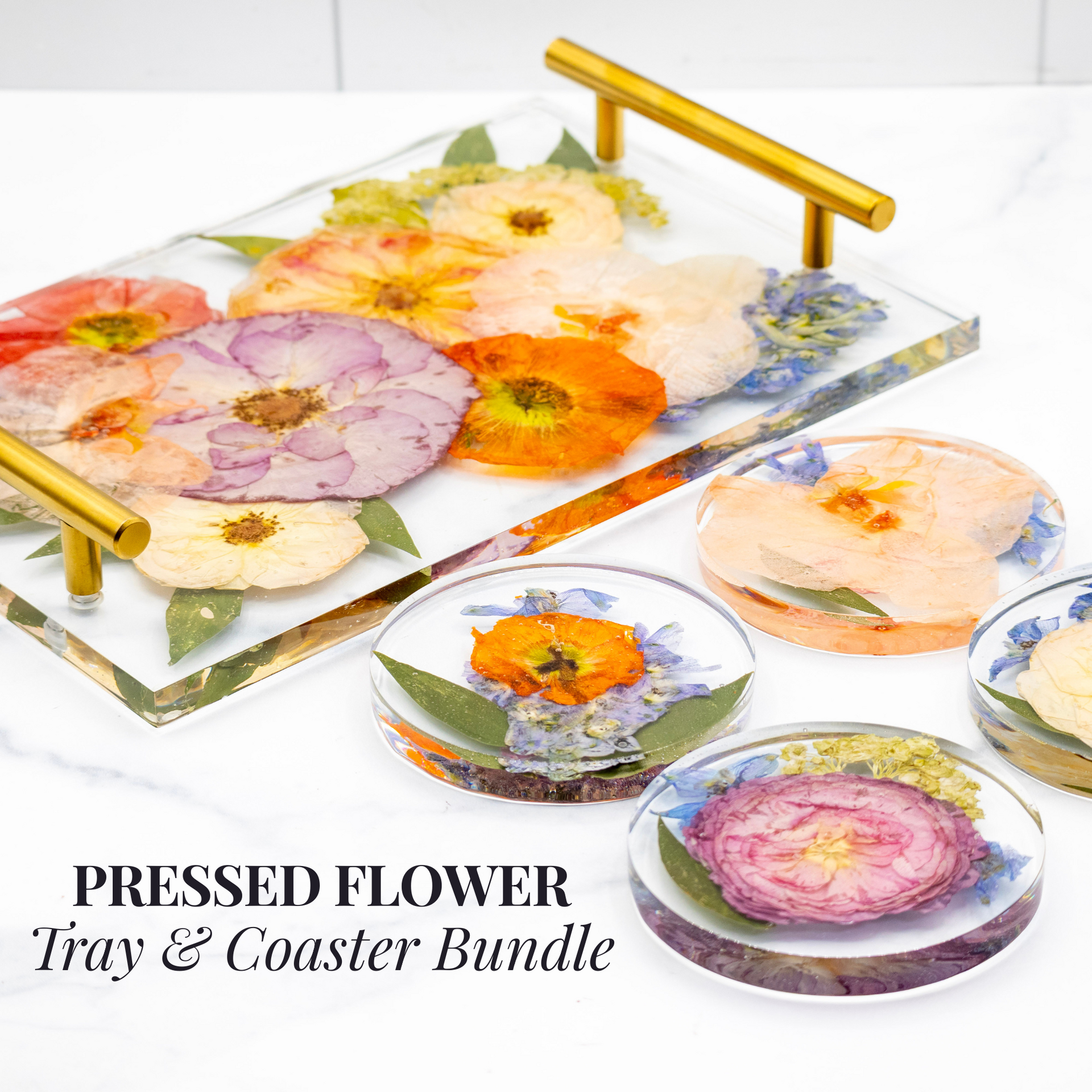 Flower Preservation: 12x8 Tray & Round Coaster Bundle - Tray & 4 Round coaster set / None / Gold