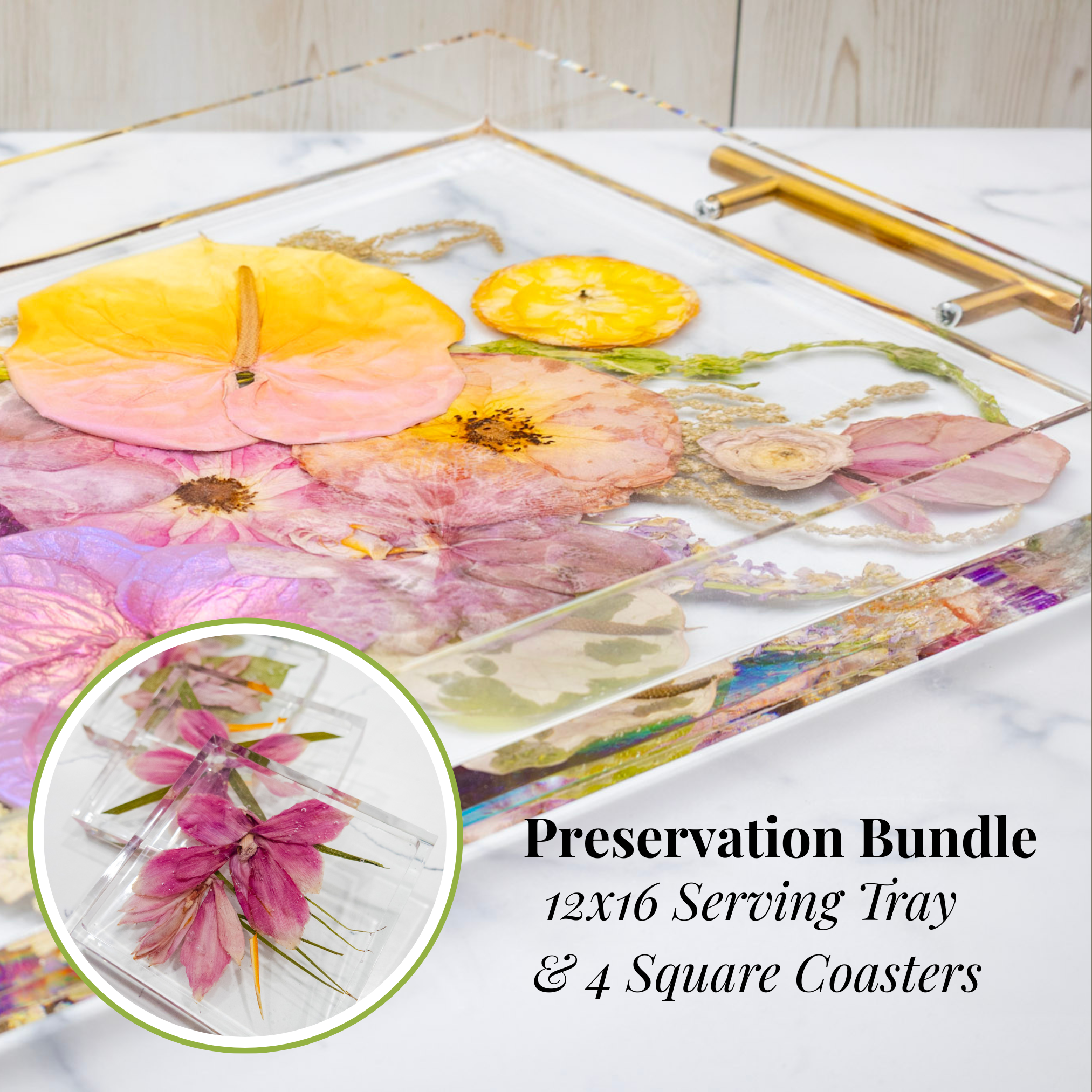 12x16 raised edge tray & Coaster set
