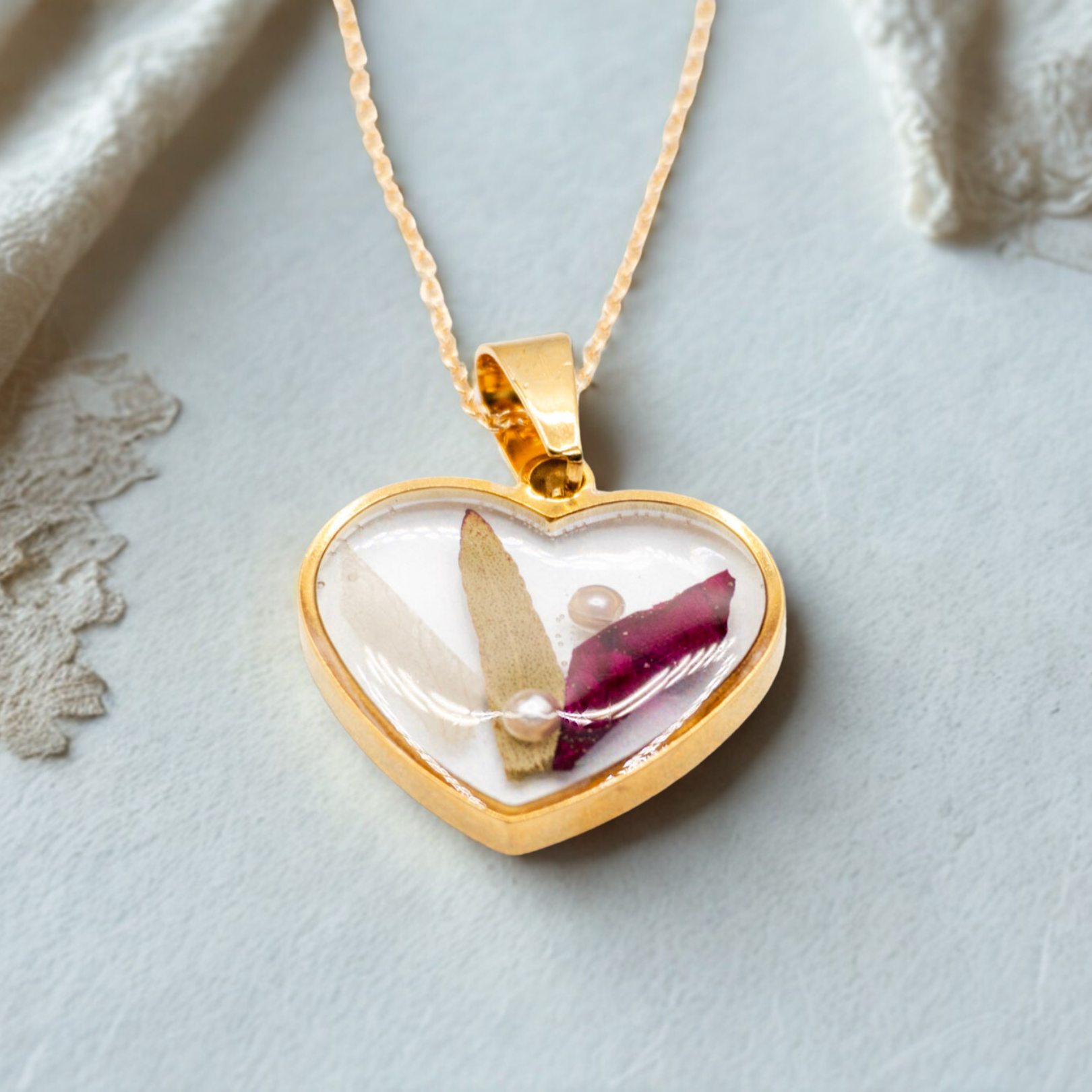 Pressed Flower Heart Pendant | Jewelry Set