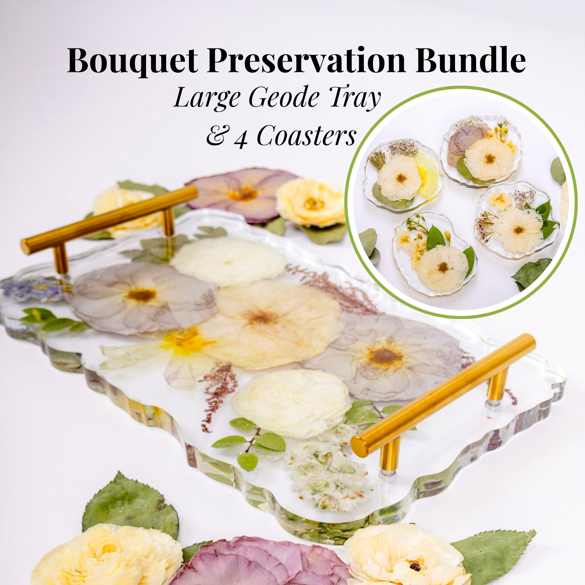 Preserved Roses Resin Acrylic Serving Tray Flower Preservation Tray Wedding Bouquet Preservation Geode Coasters Preserve Wedding Flower Gift