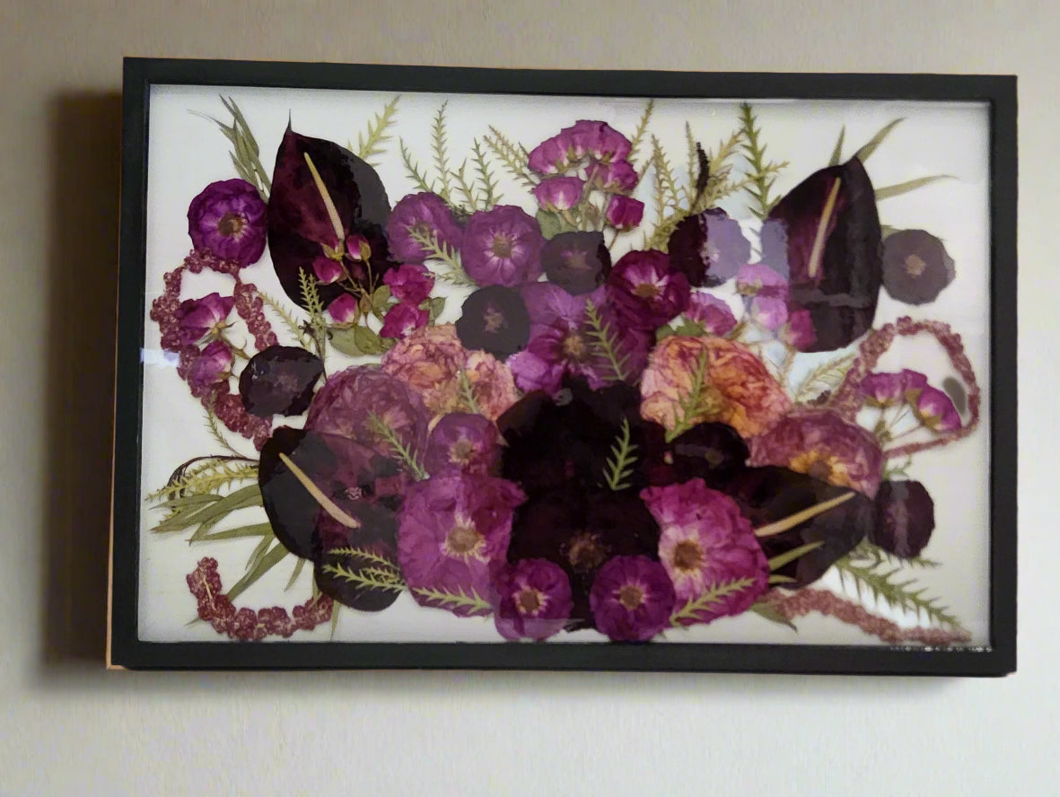 pressed flower frame resin 23x15 tropical pink bouquet wood wall decor