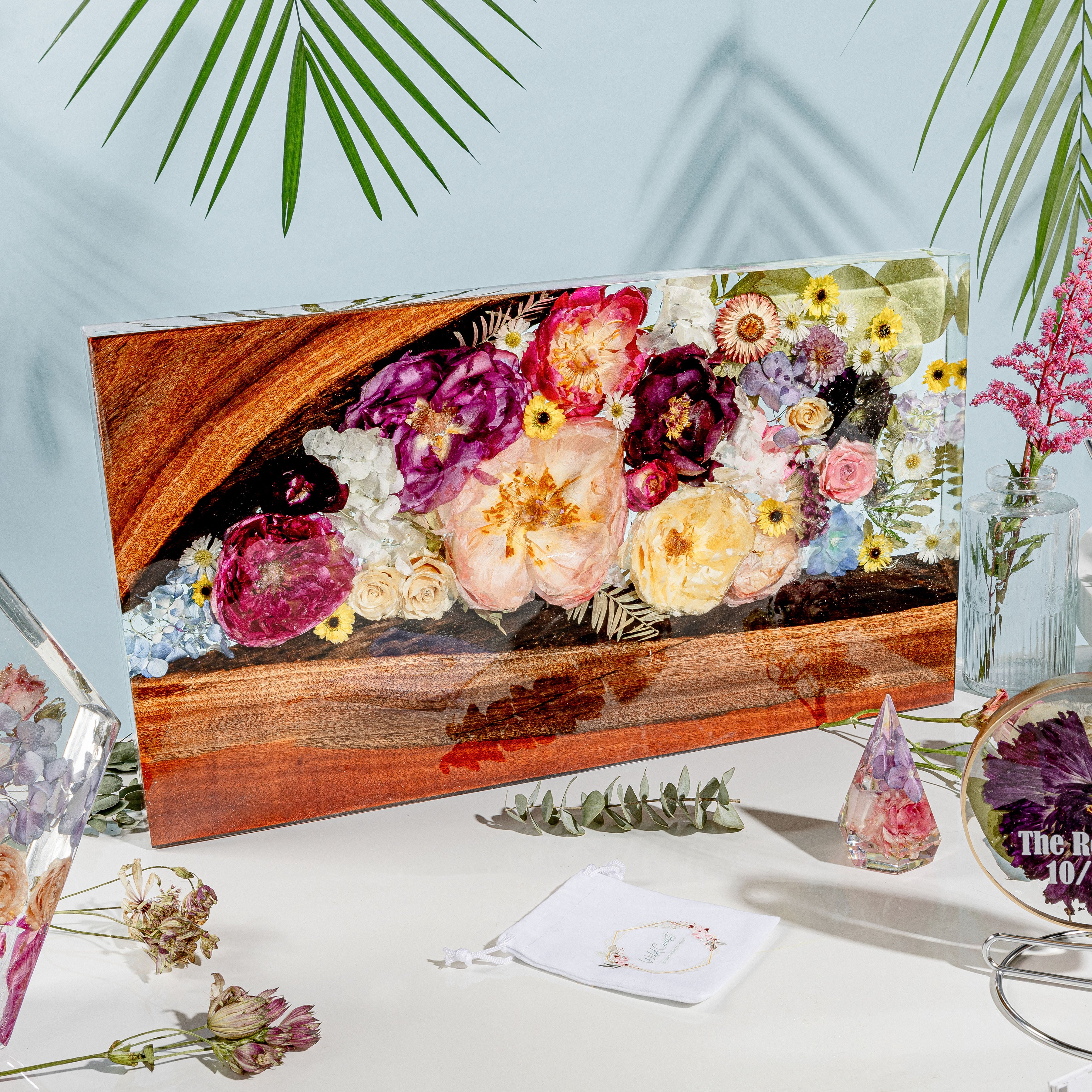 Preserved flower charcuterie cheeseboard 