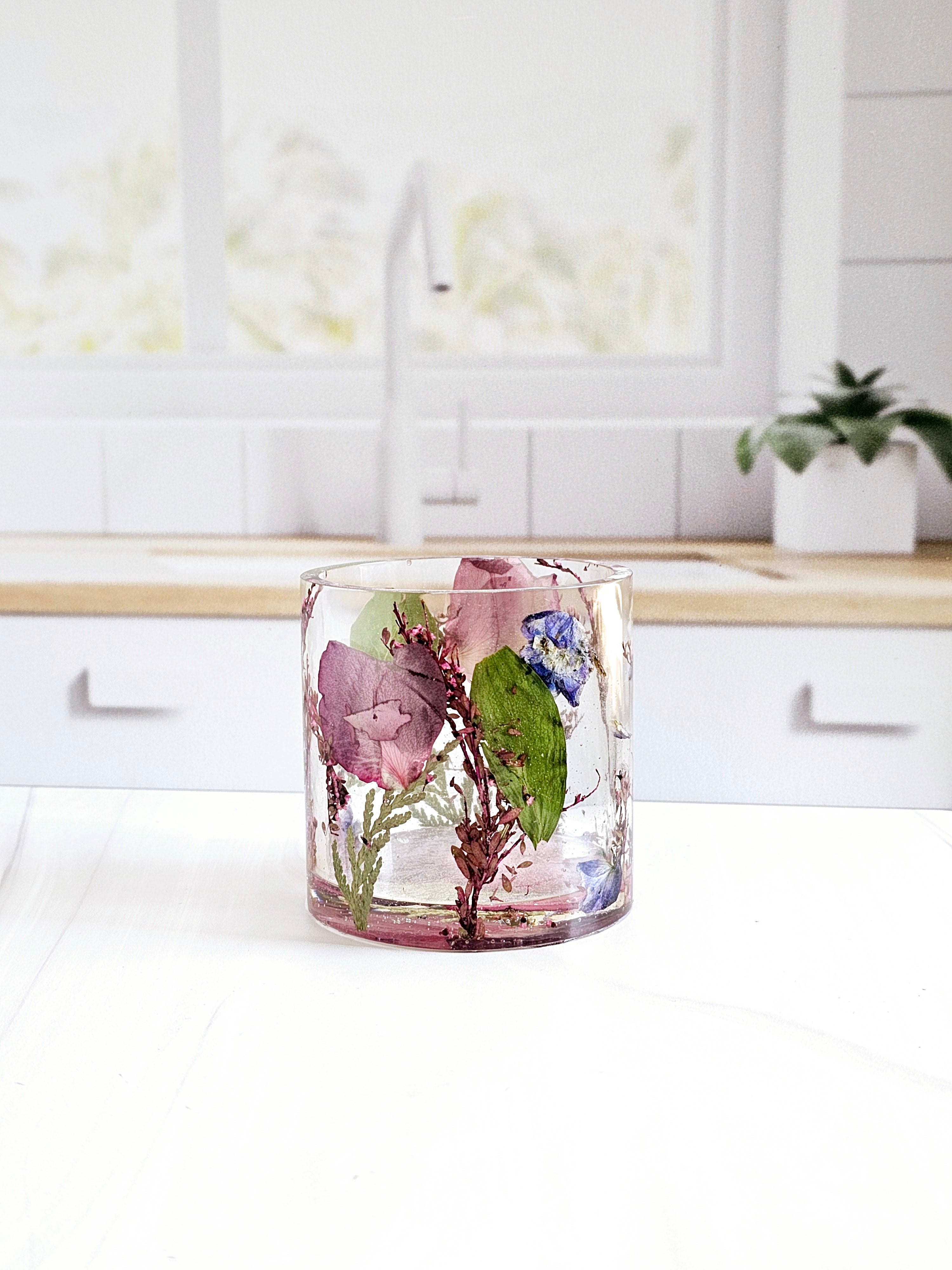 Pressed Flower Rocks Glass