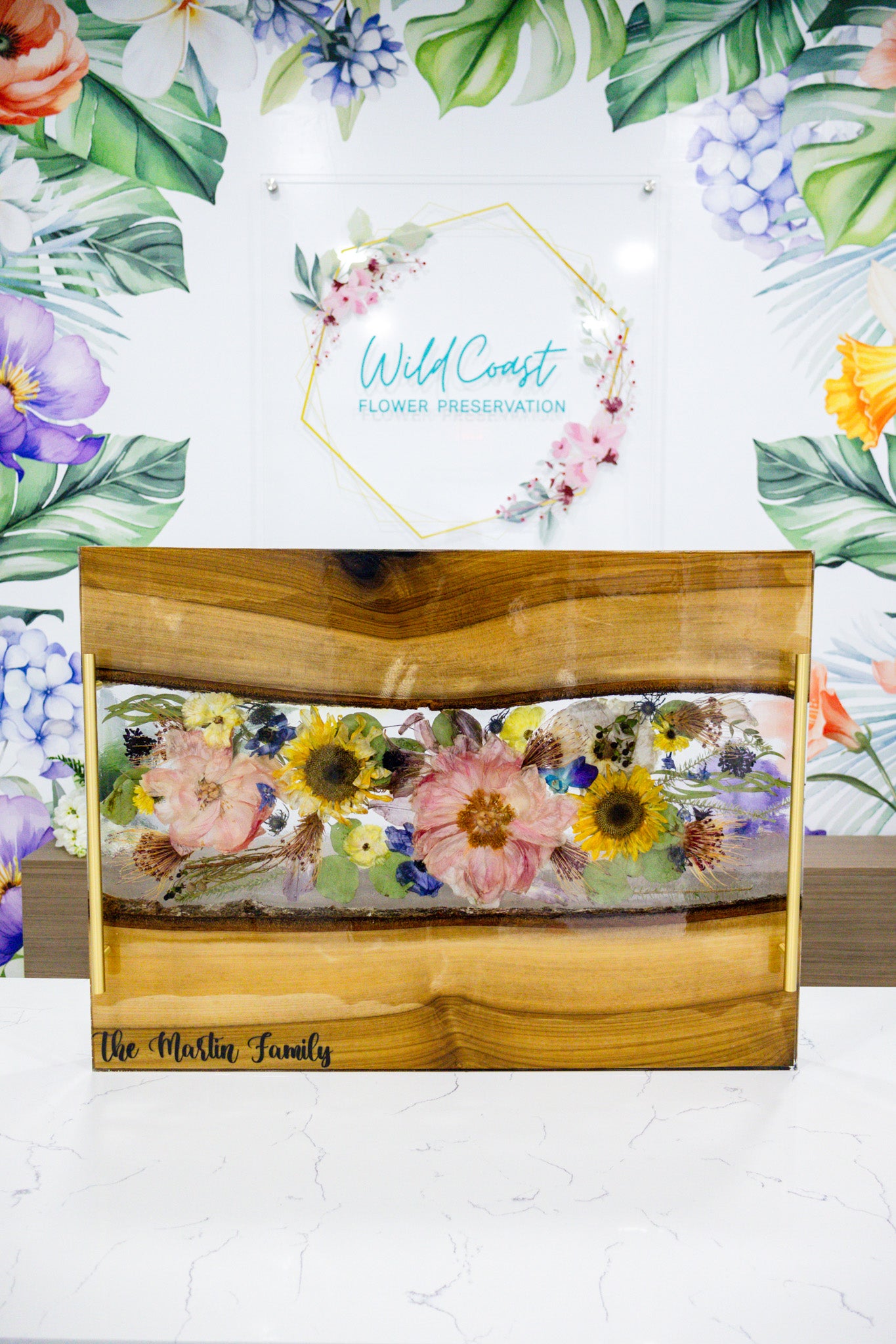 Bouquet Preservation Stove Top Cover Flower Preservation Tray Live Edge Resin Preserved Flower Stove Top Cover Personalized Stove Cover