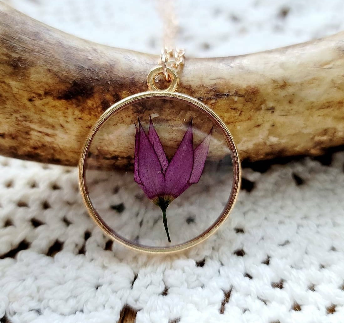 Pressed Flower Round Pendant Jewelry Sets