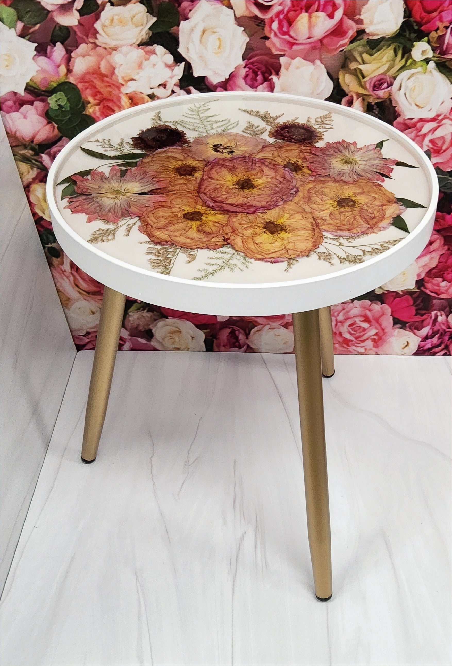 15" Pressed Flower Side Table