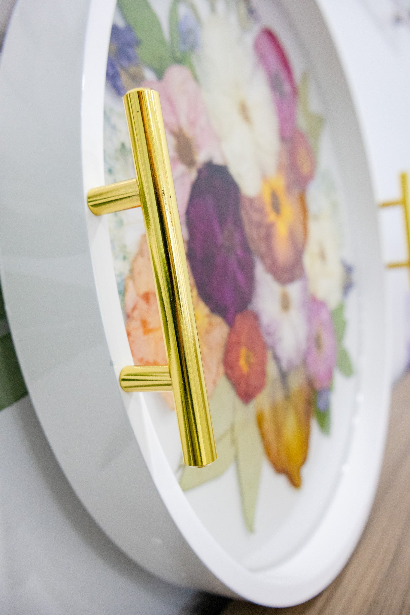Pressed Flower Round Ottoman Tray