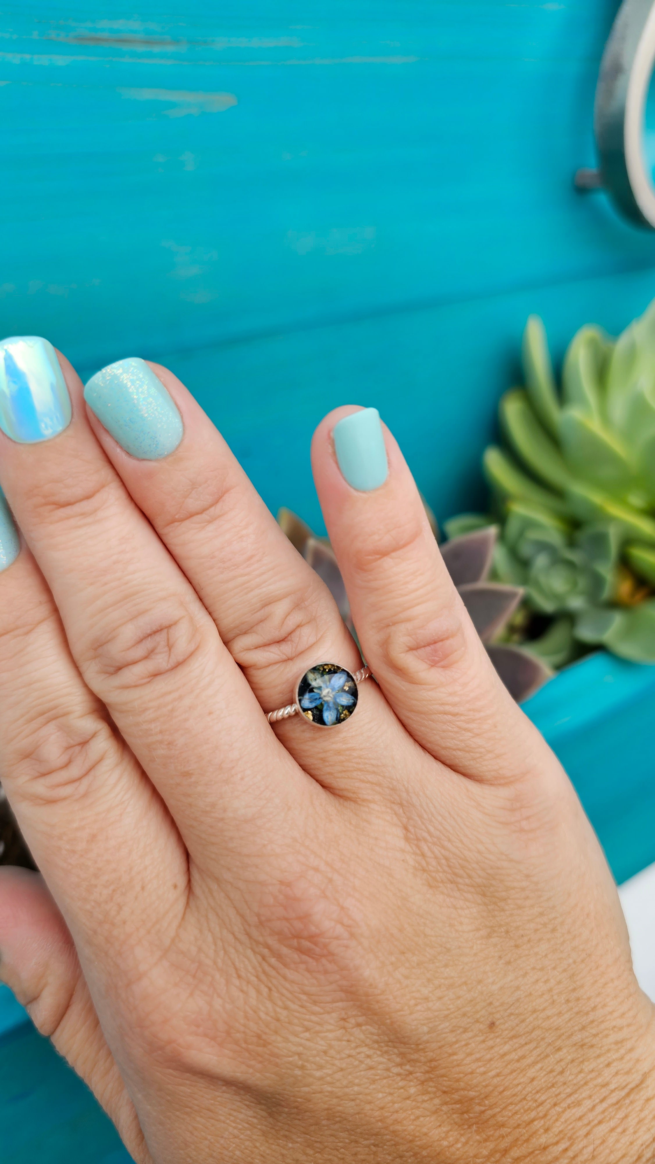Pressed Flower Ring - Sterling Silver