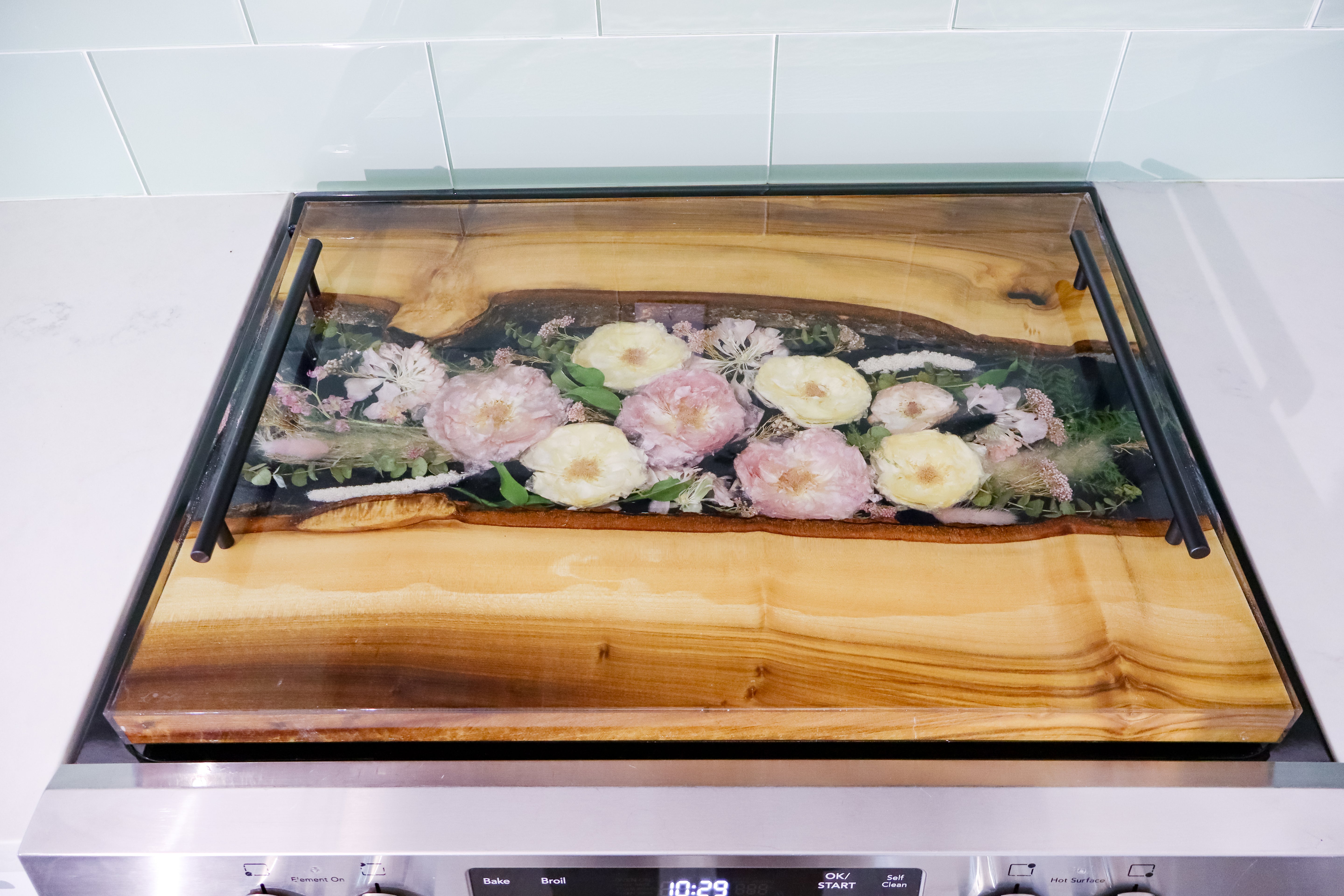 Live Edge Wood Flower Preservation Stovetop cover stove top covers stove cover resin burner cover