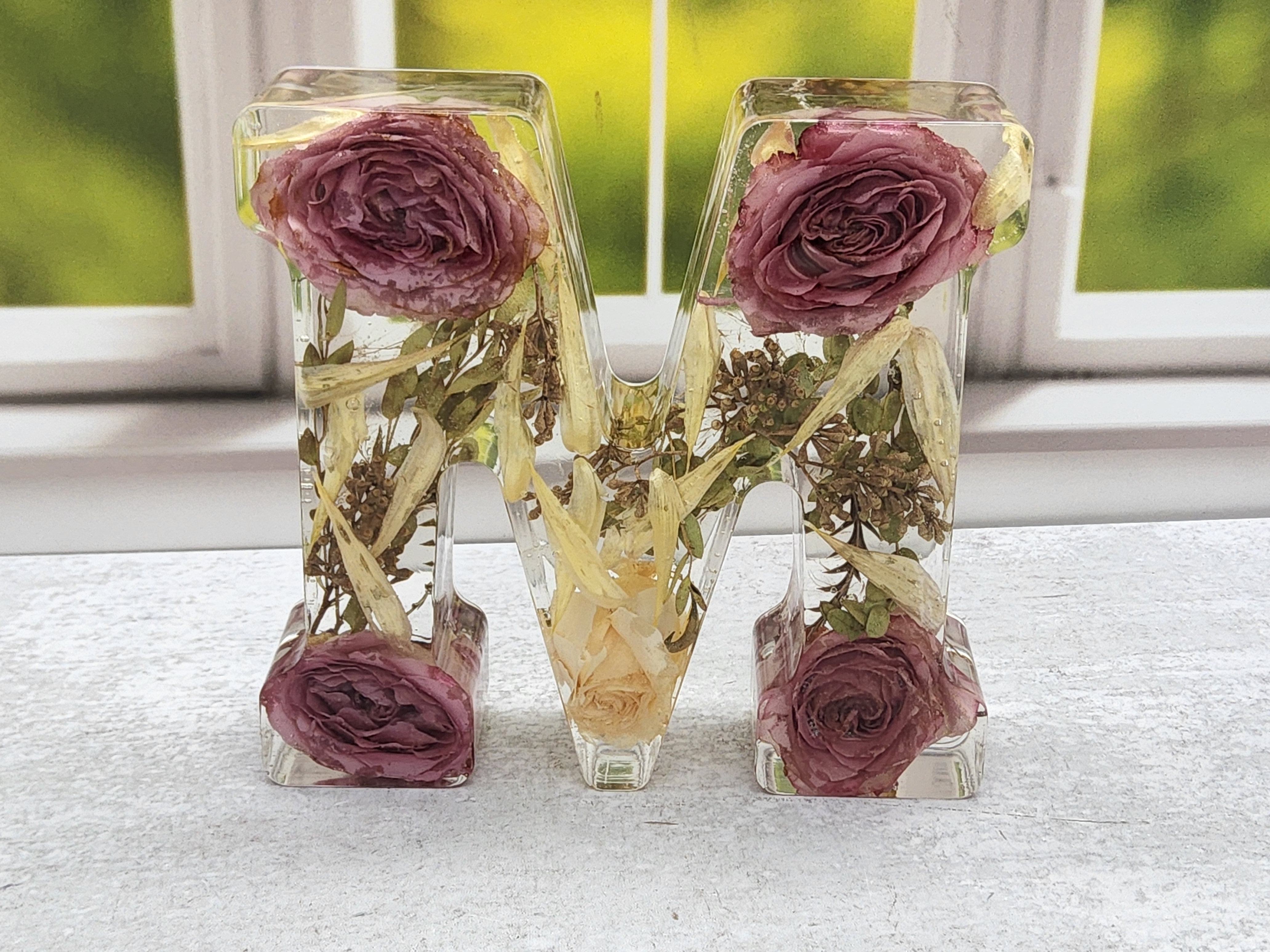 6" Preserved Flower Letter Block