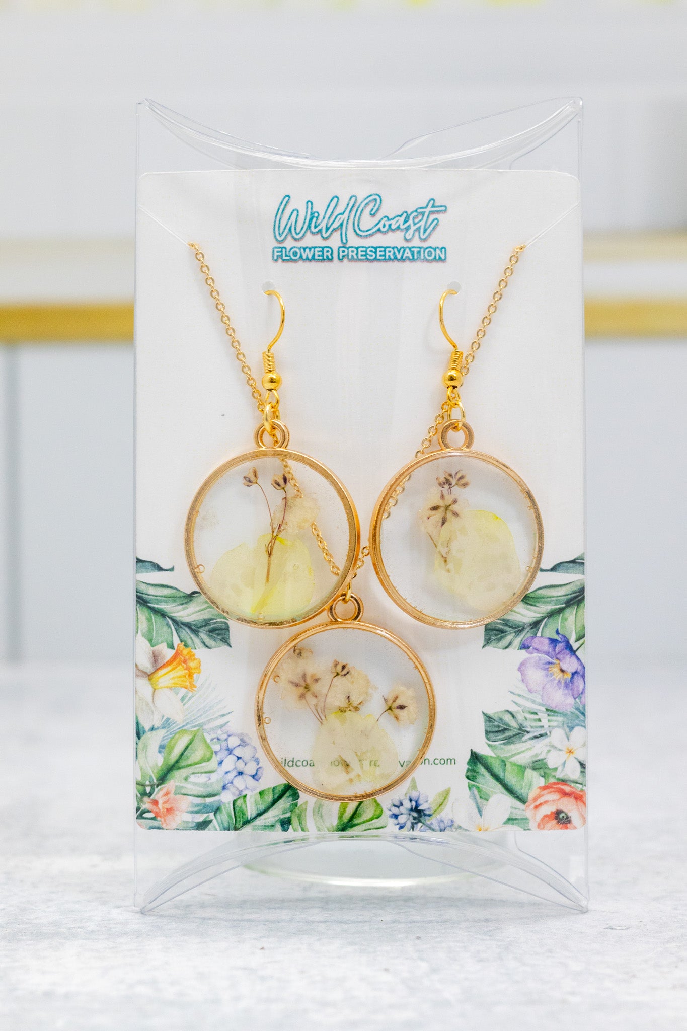 Pressed Flower Round Pendant Jewelry Sets