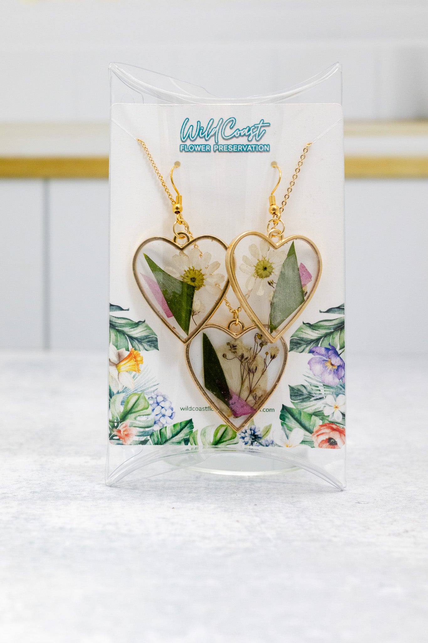 Pressed Flower Heart Pendant | Jewelry Set