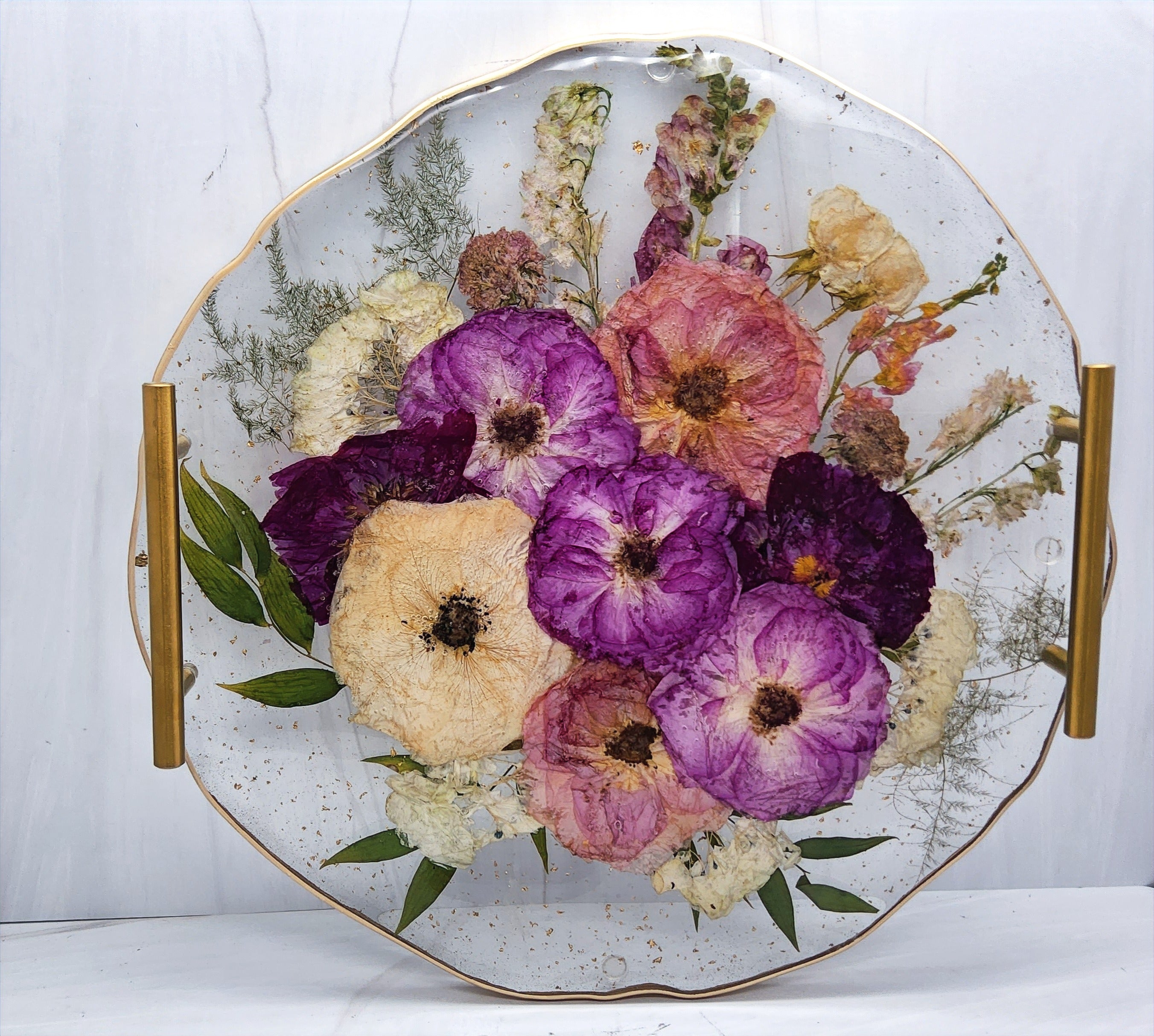 16" Pressed Flower Geode Edge Serving Tray