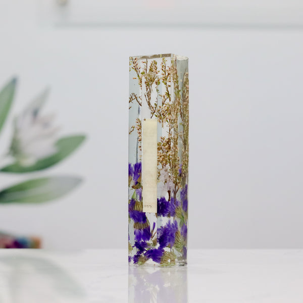 resin mezuzah case with preserved flowers