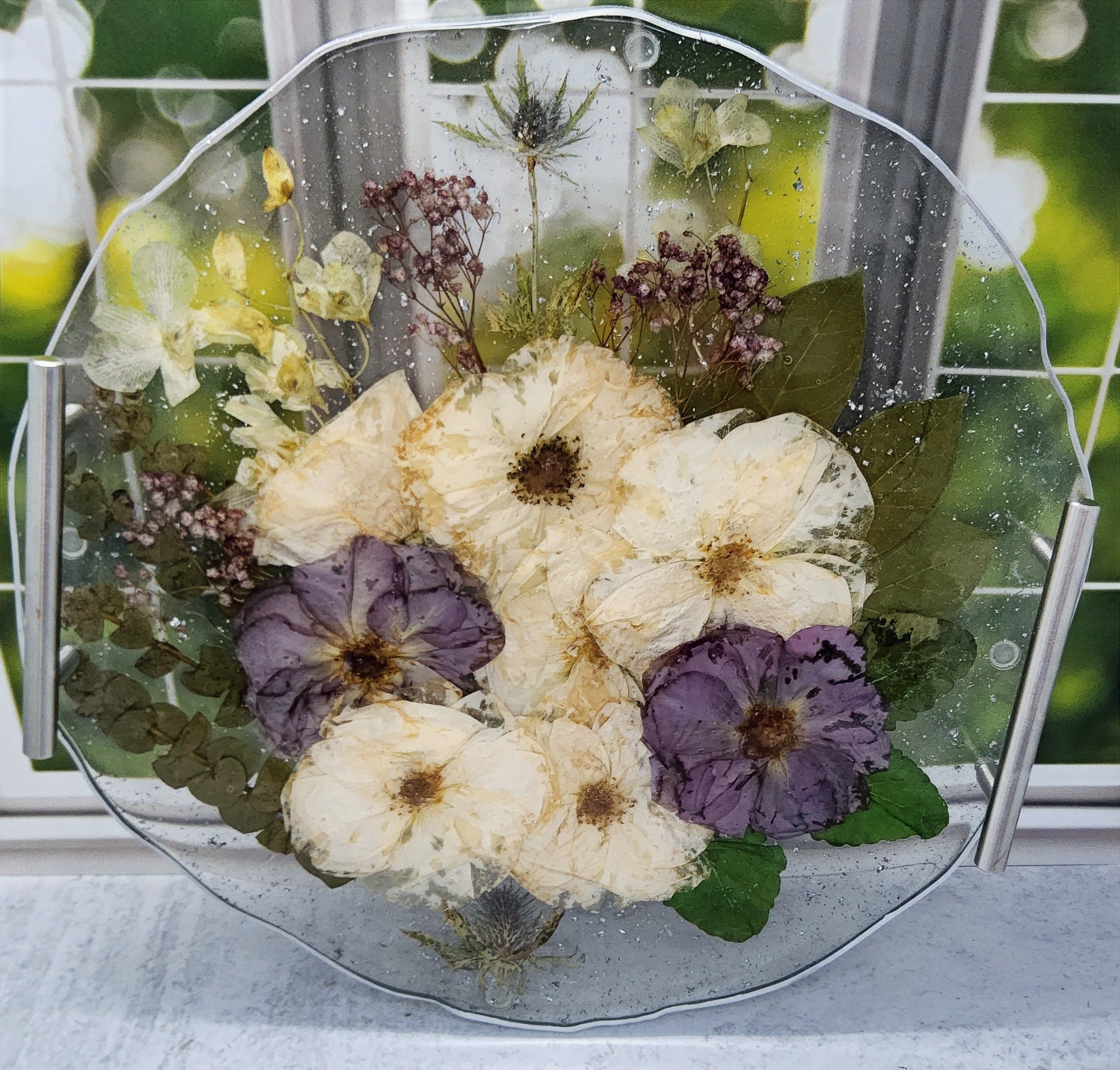16" Pressed Flower Geode Edge Serving Tray