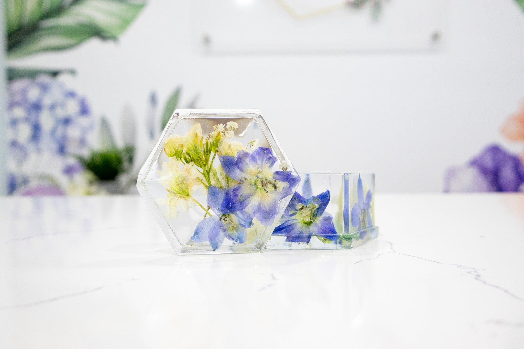 Hexagon Pressed Flower Jewelry Box
