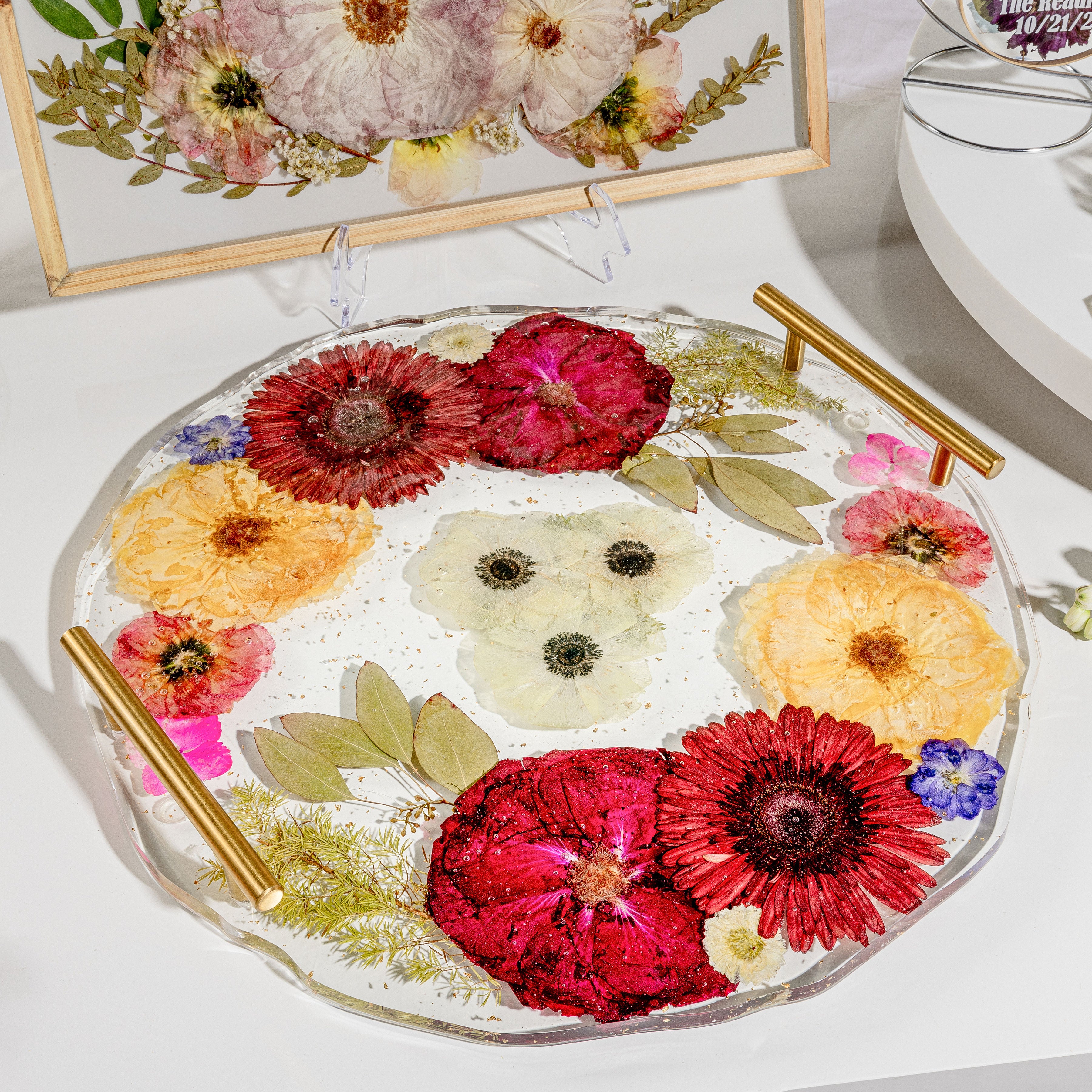 16" Pressed Flower Geode Edge Serving Tray
