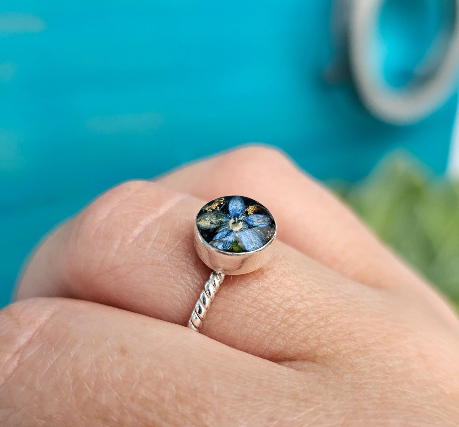 Pressed Flower Ring - Sterling Silver