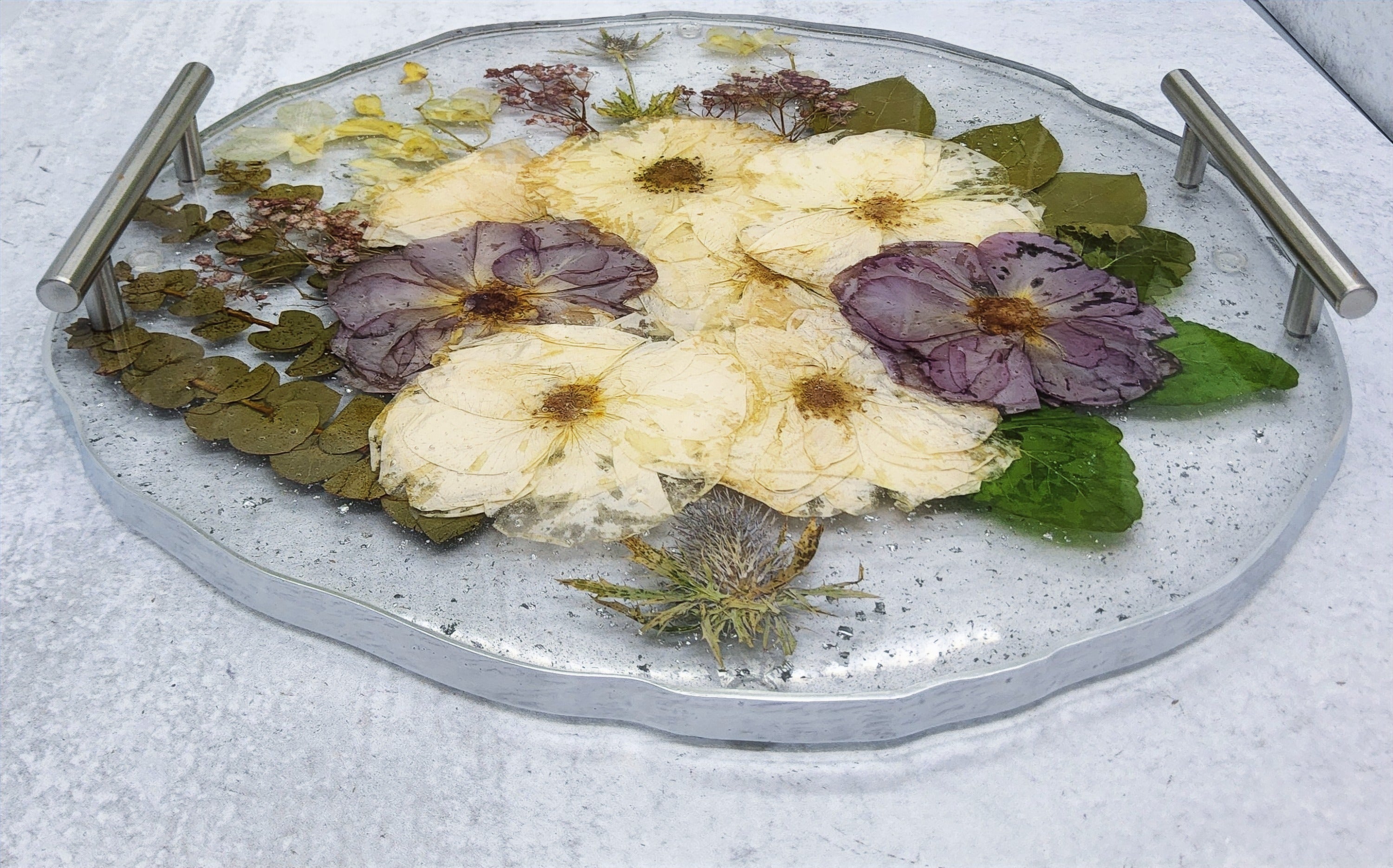 16" Pressed Flower Geode Edge Serving Tray