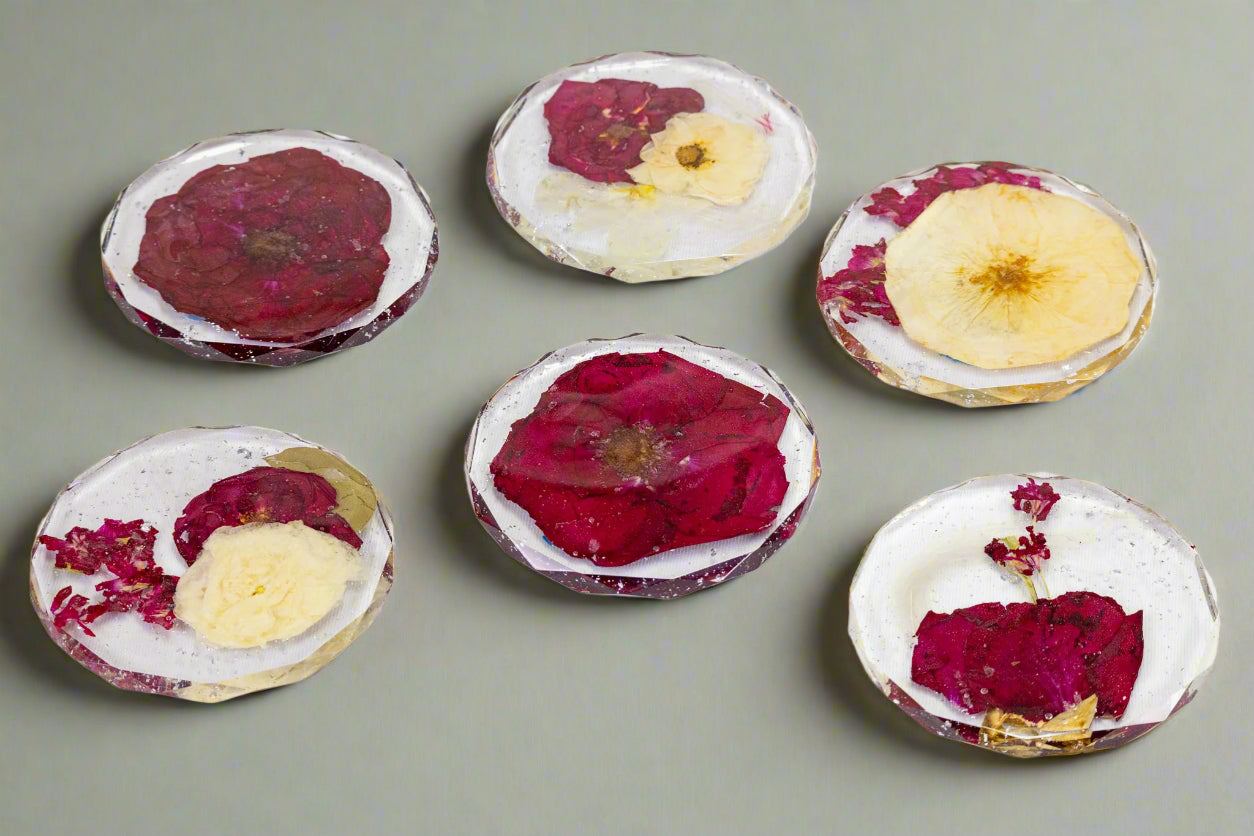 Flower preservation set of 6 red rose coasters diamond edge coasters
