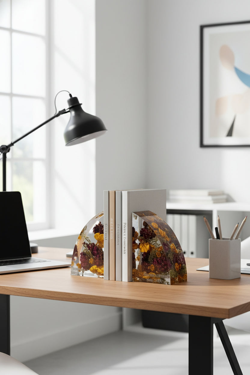 Bookends on a Desk in an office 7 inch resin bookend flower preservation office decor