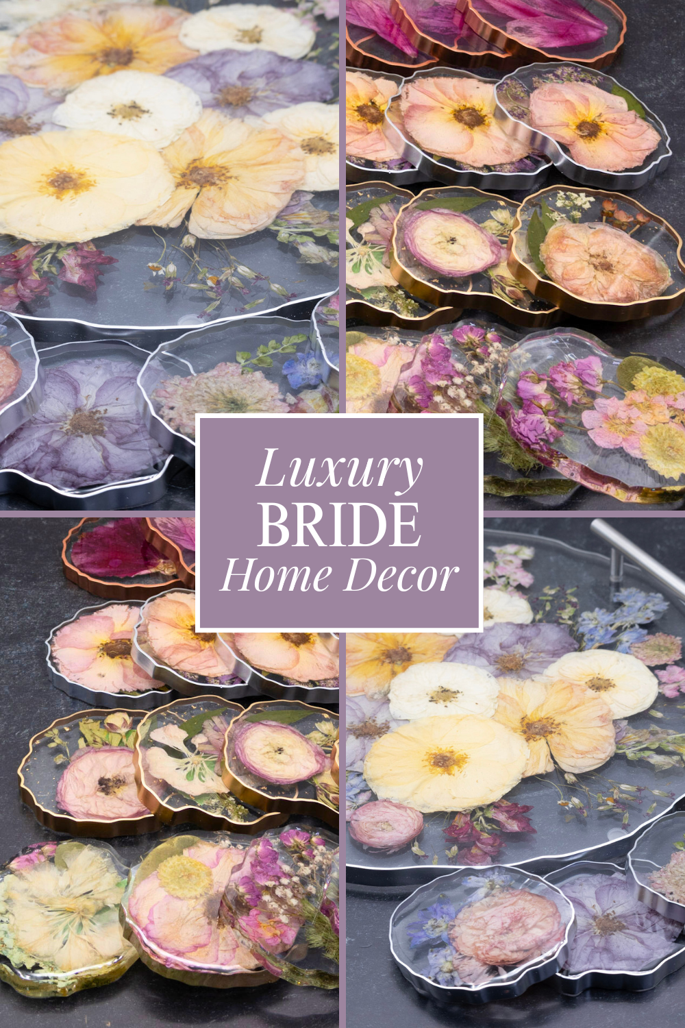 16" Pressed Flower Geode Edge Serving Tray