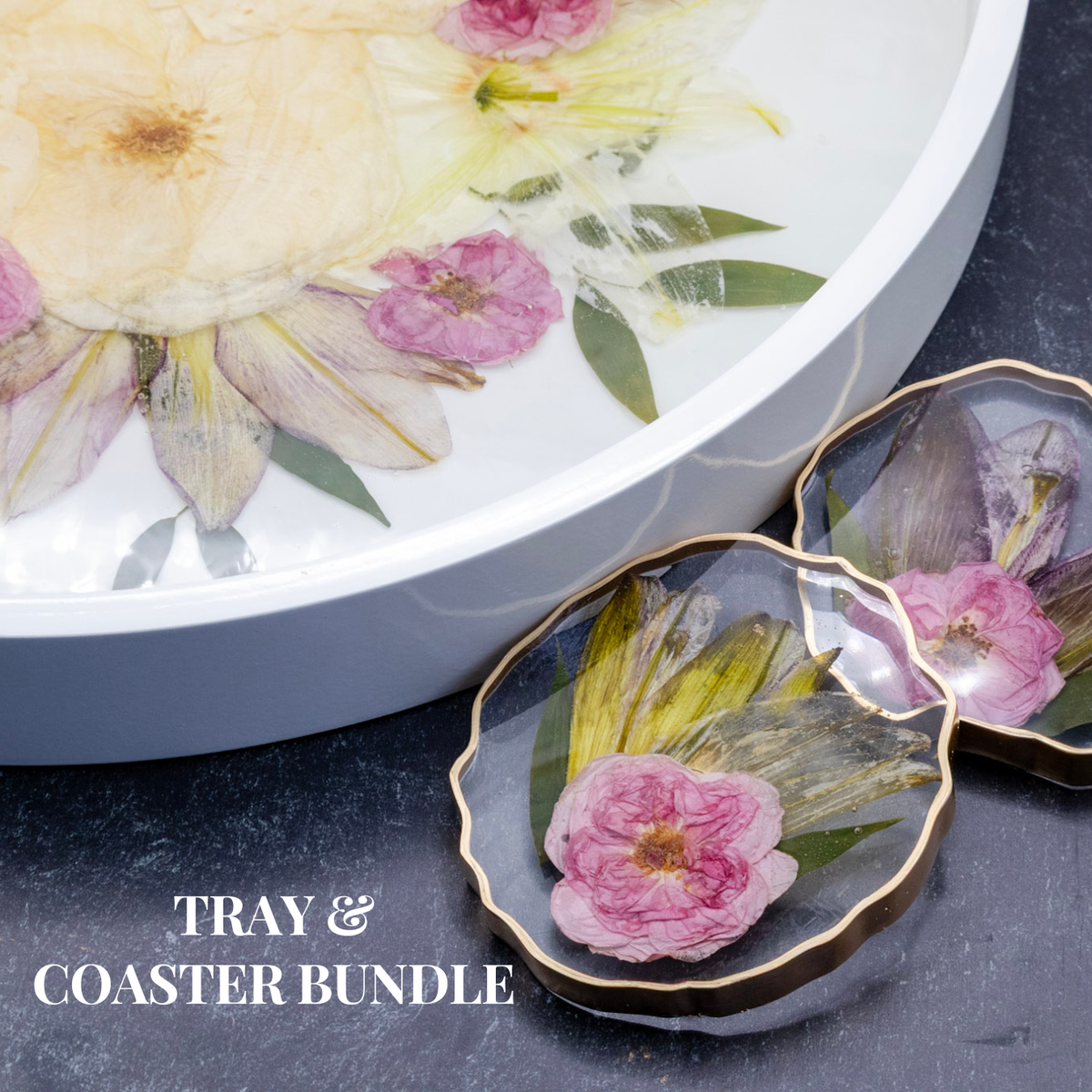 Round Ottoman Tray & Geode Coaster Bundle