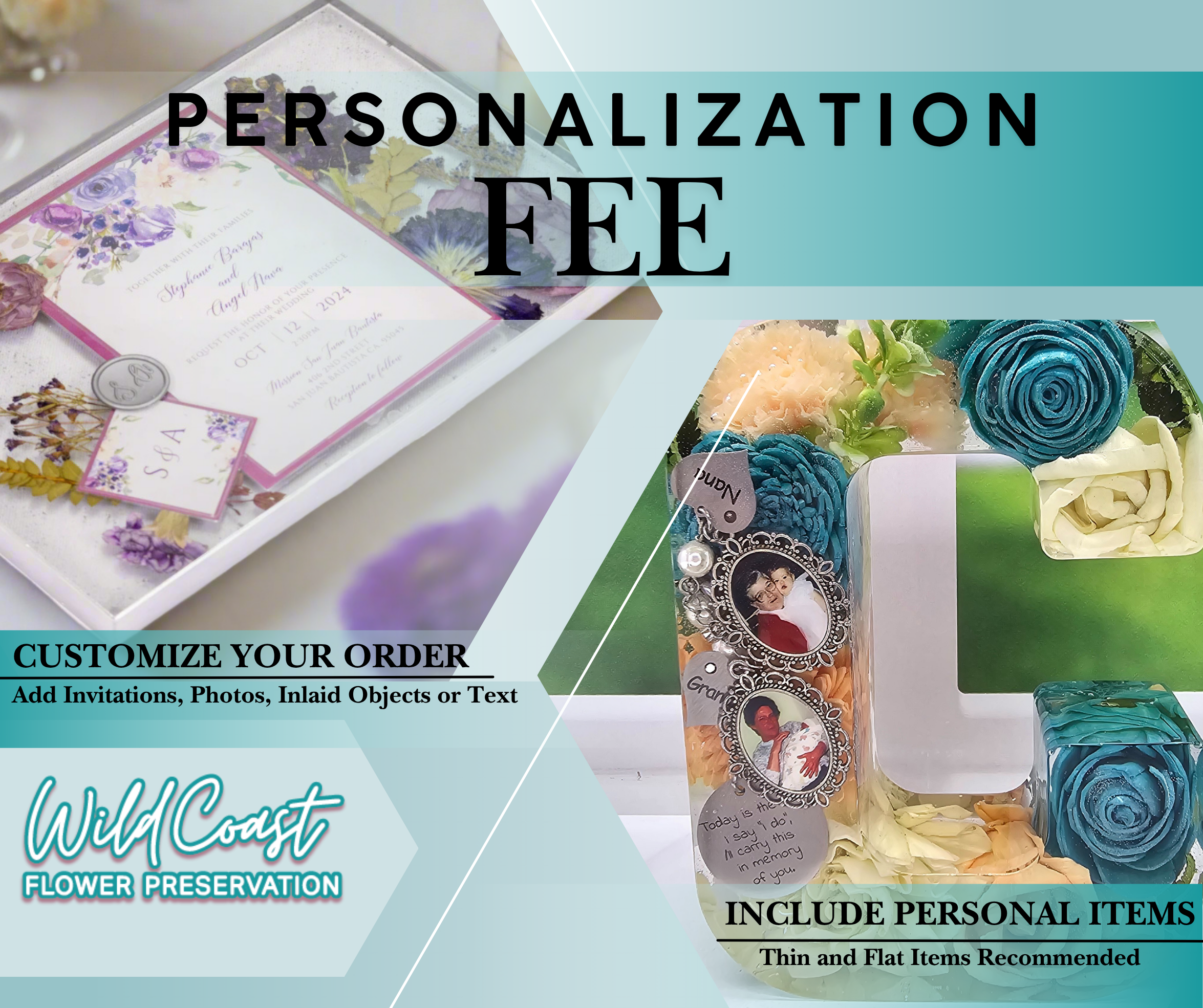 Personalization Add-On for Text and Inlaid Objects Service Fee on Custom Preservation Upgrade Bouquet Preservation Resin Personalization Fee