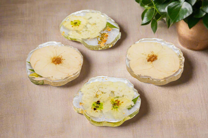Pressed Flower Geode Coaster Set