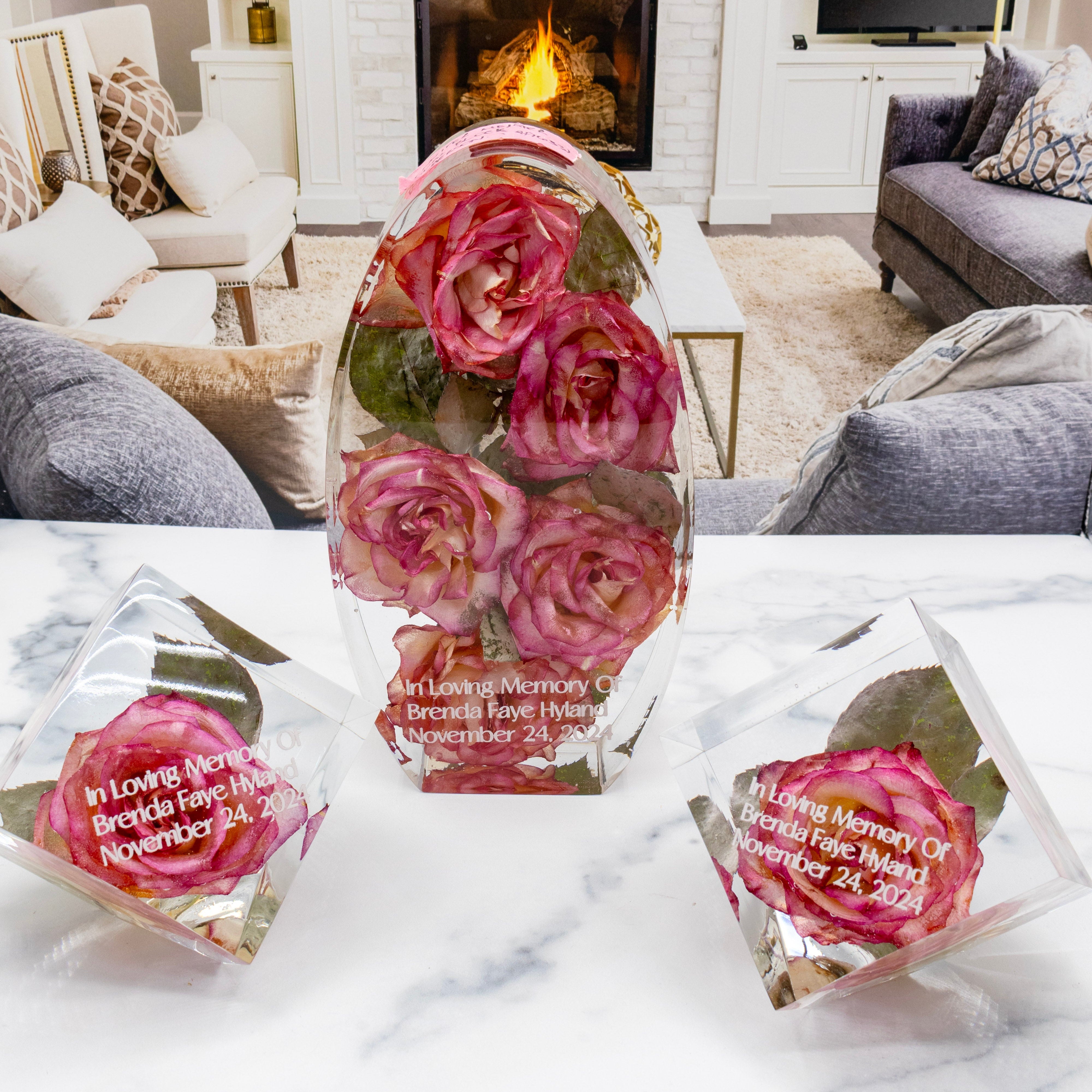 Funeral Flower Preservation Resin Oval Block Memorial Bouquet Keepsake Sympathy Flower Preservation Service Remembrance Gift Custom Tribute