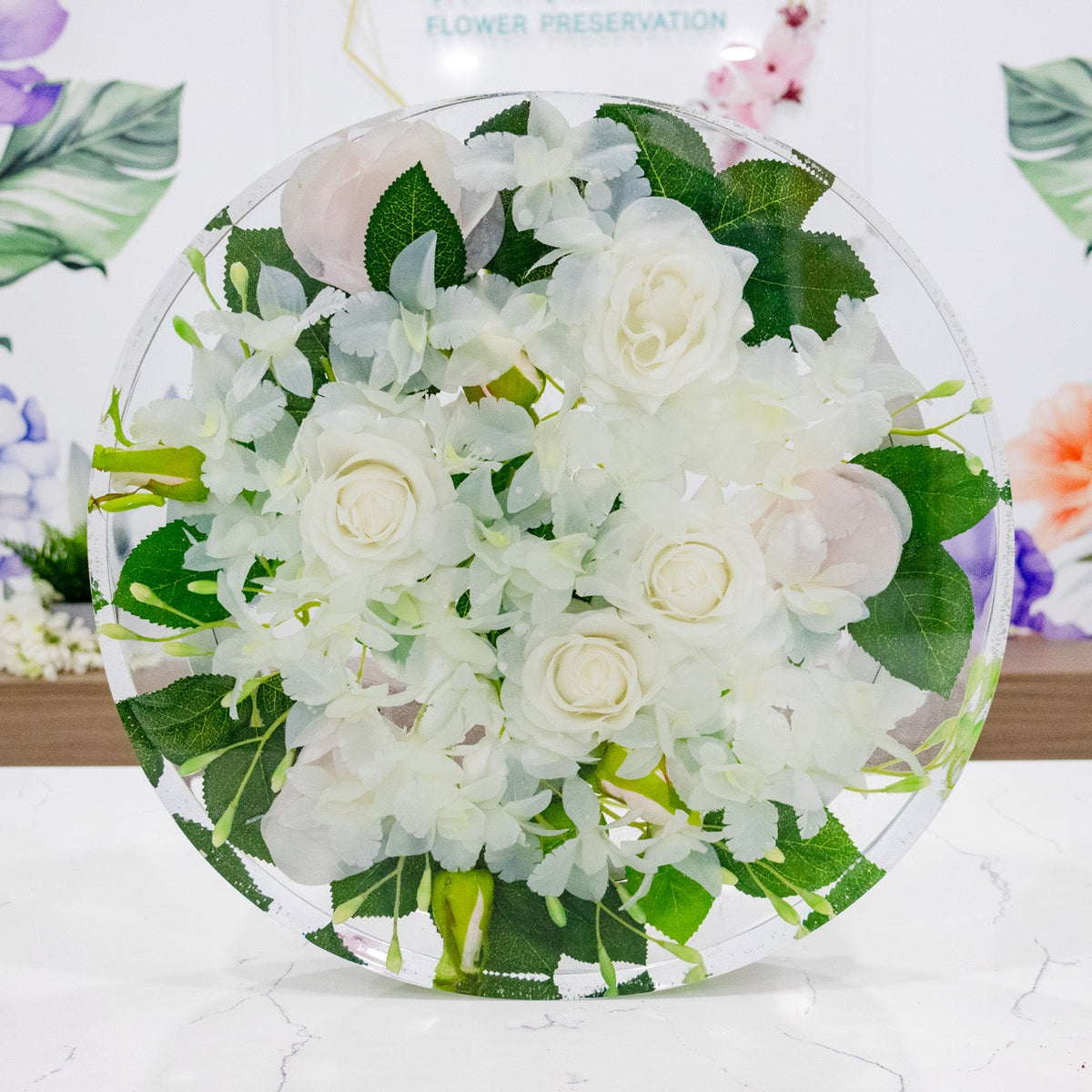Preserved Flower Lazy Susan Dried Flower Tray Wedding Flower Preservation Tray Rotating Flower Cake Stand Bouquet Preservation Cake Stand