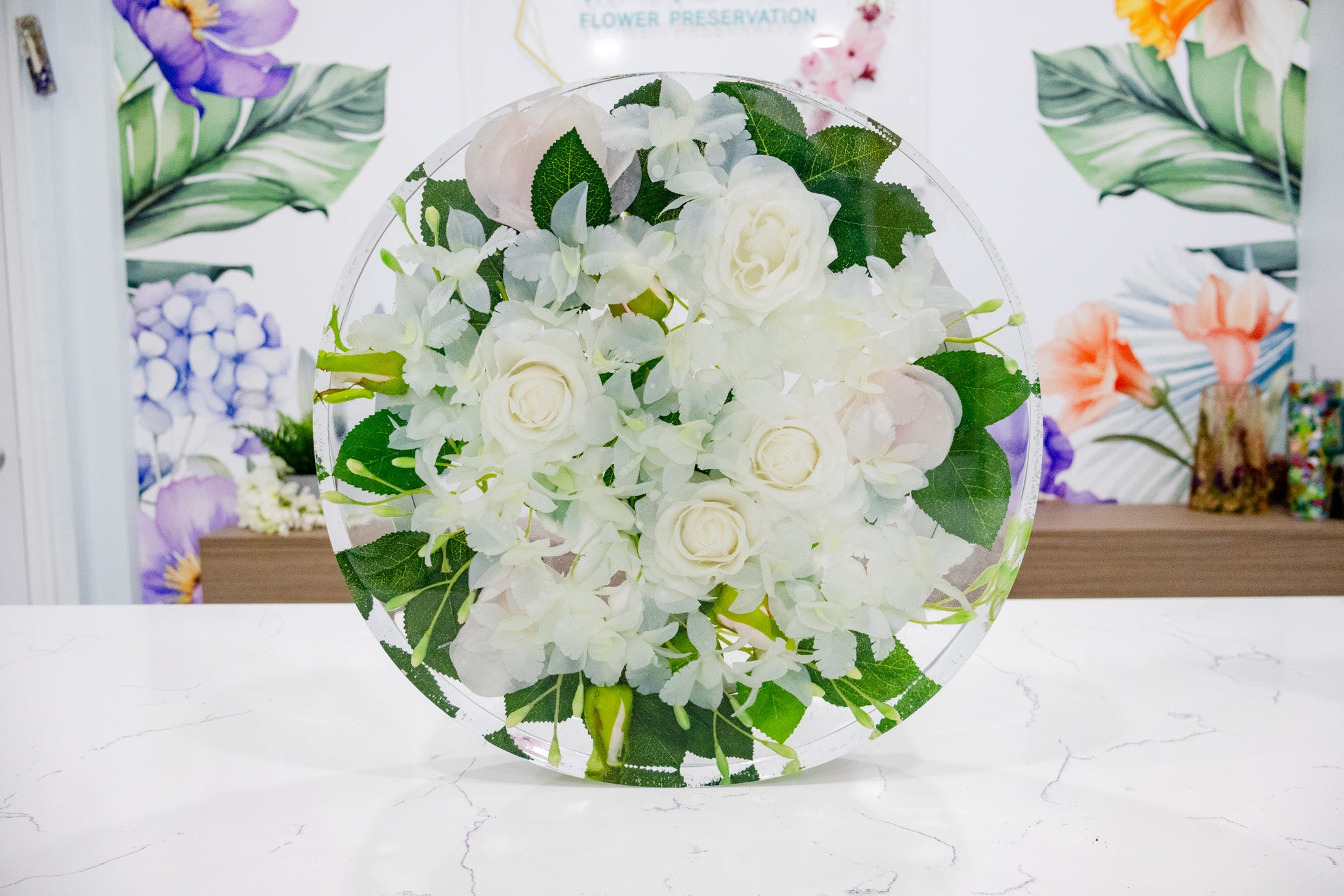 Preserved Flower Lazy Susan Dried Flower Tray Wedding Flower Preservation Tray Rotating Flower Cake Stand Bouquet Preservation Cake Stand