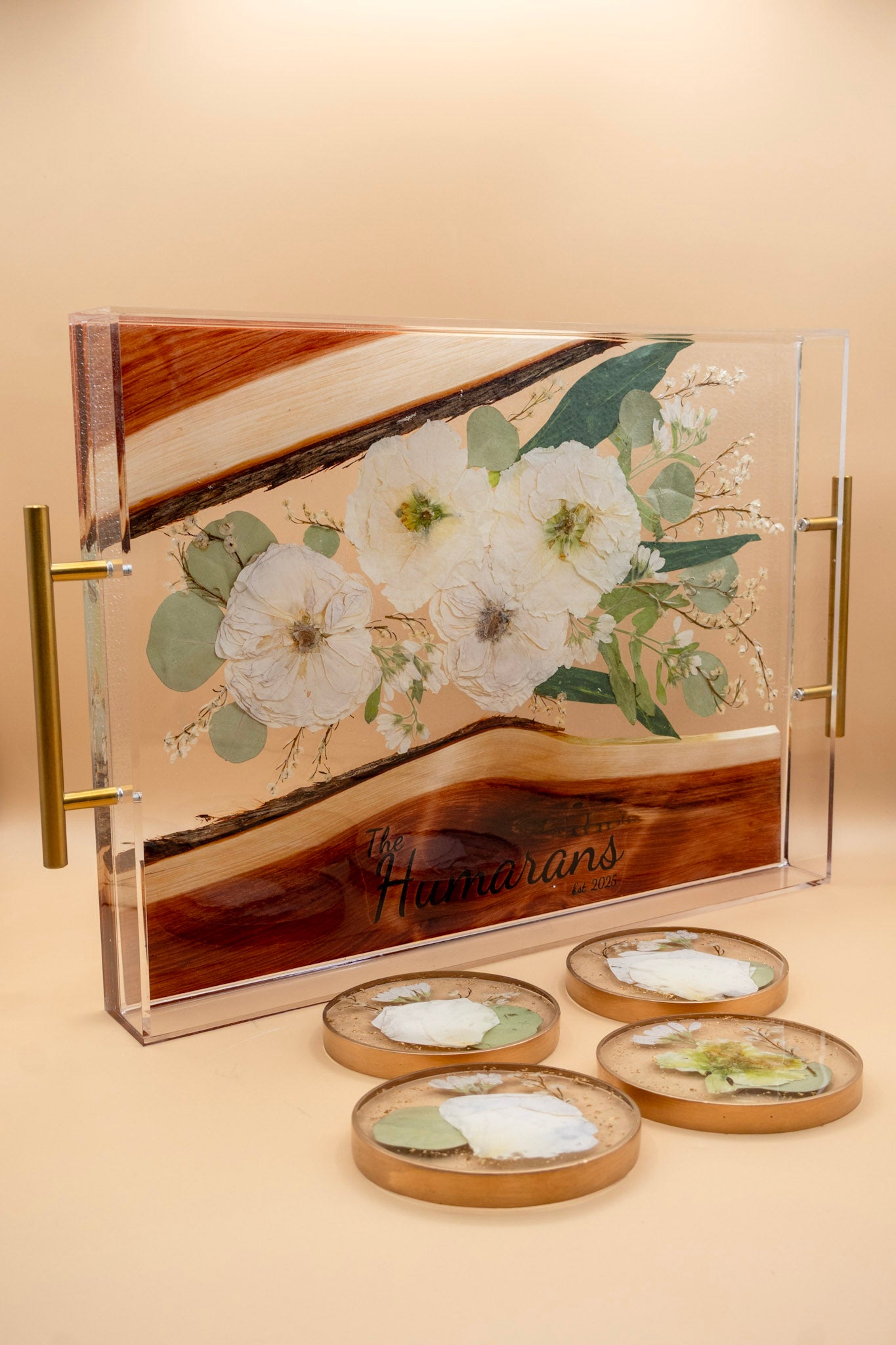 12x16 Pressed Flower & Live Edge Wood Tray